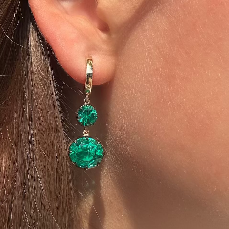 Lab Grown Emerald Dangle Earrings