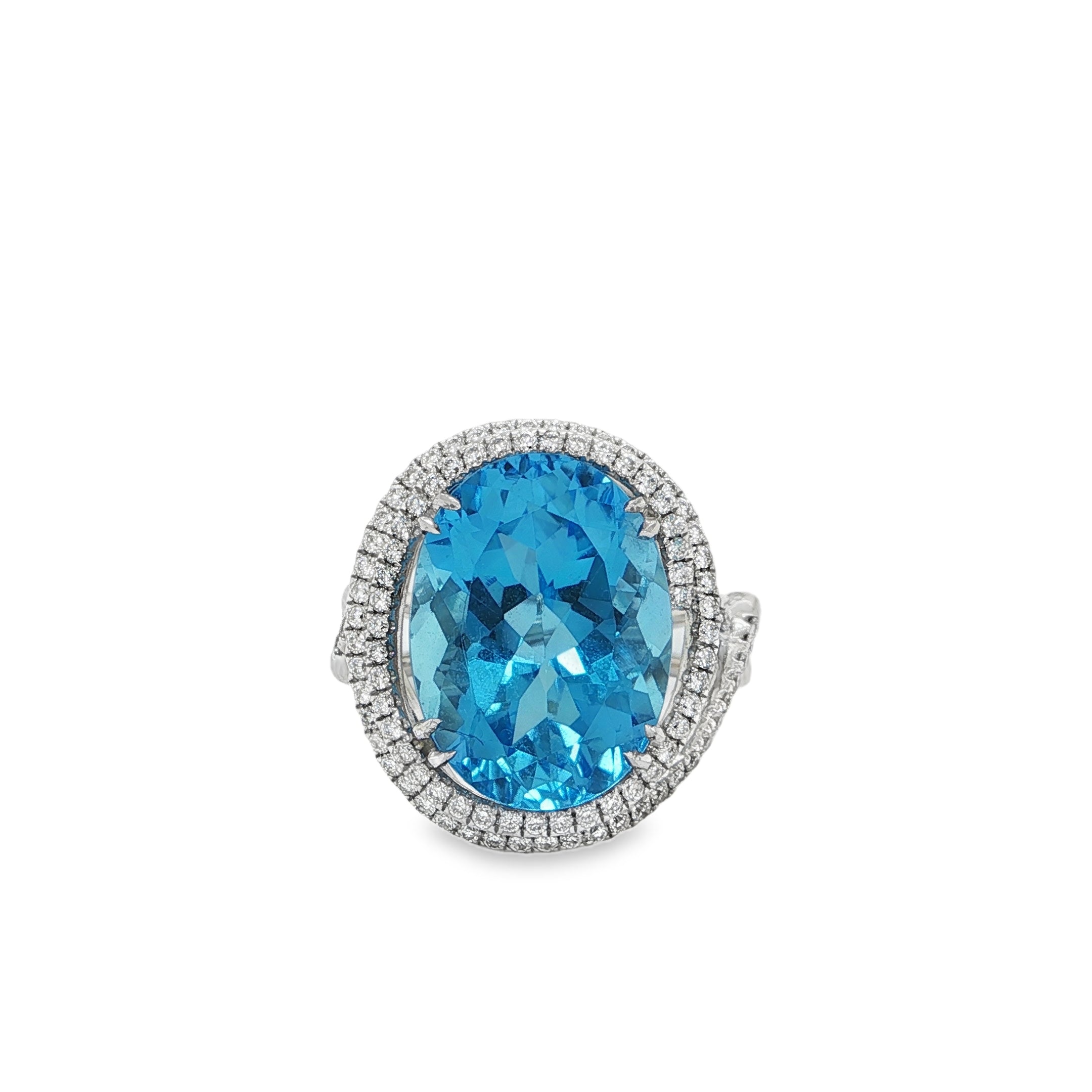 BLUE TOPAZ & PAVÉ DIAMOND SPLIT SHANK RING