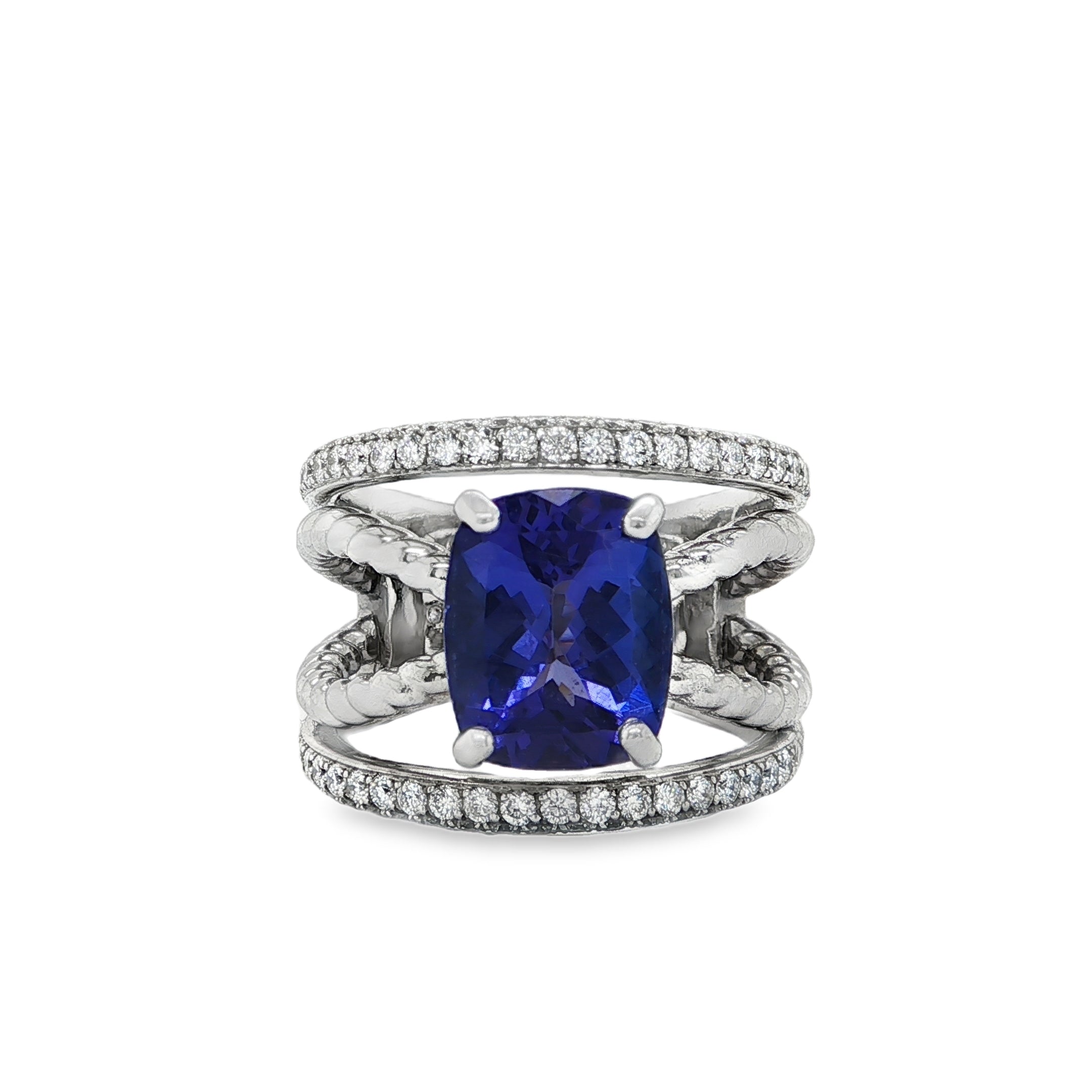 TANZANITE & DIAMOND CABLE BAND RING
