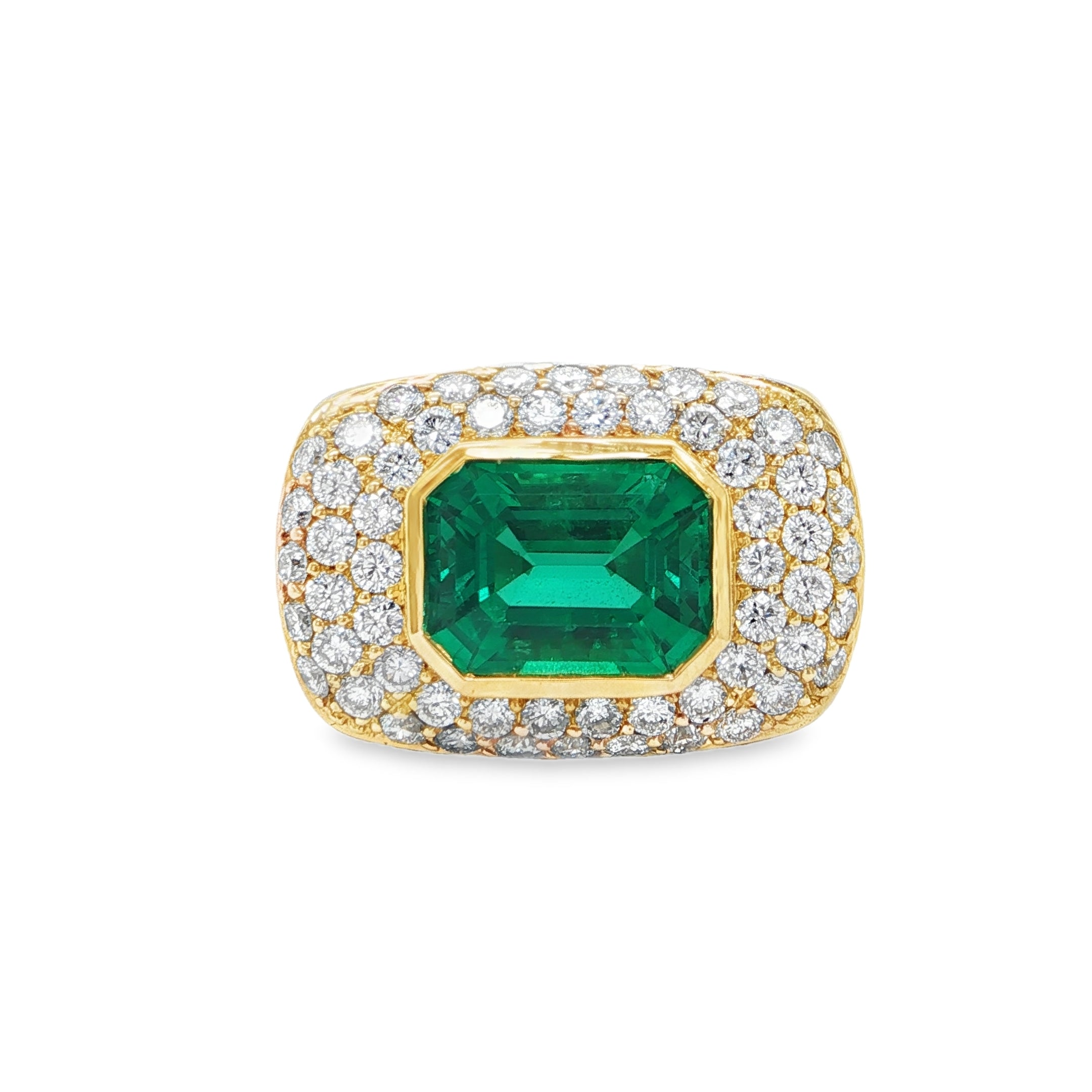 LAB EMERALD & DIAMOND CHUNKY RING