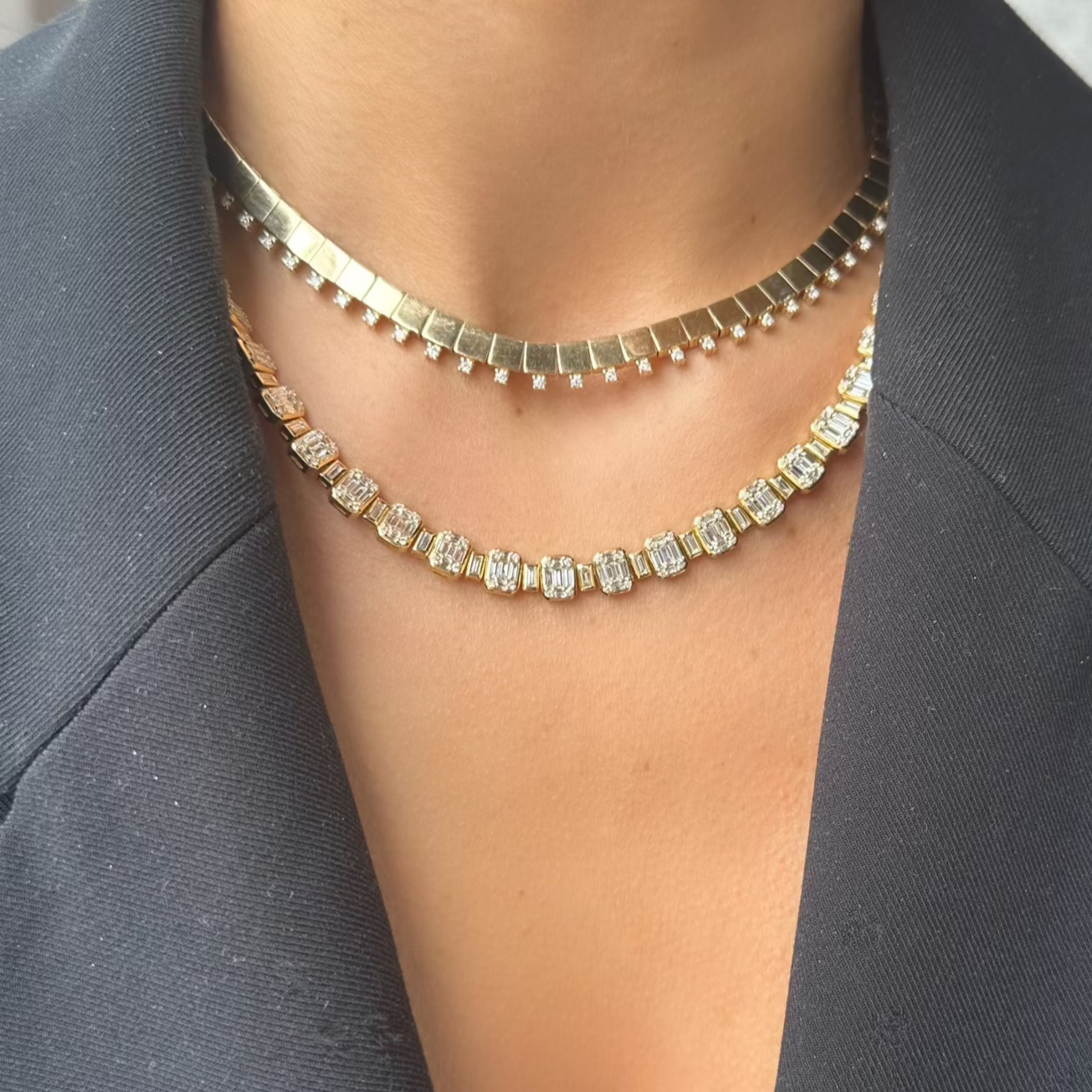 SQUARE LINK & DIAMOND NECKLACE