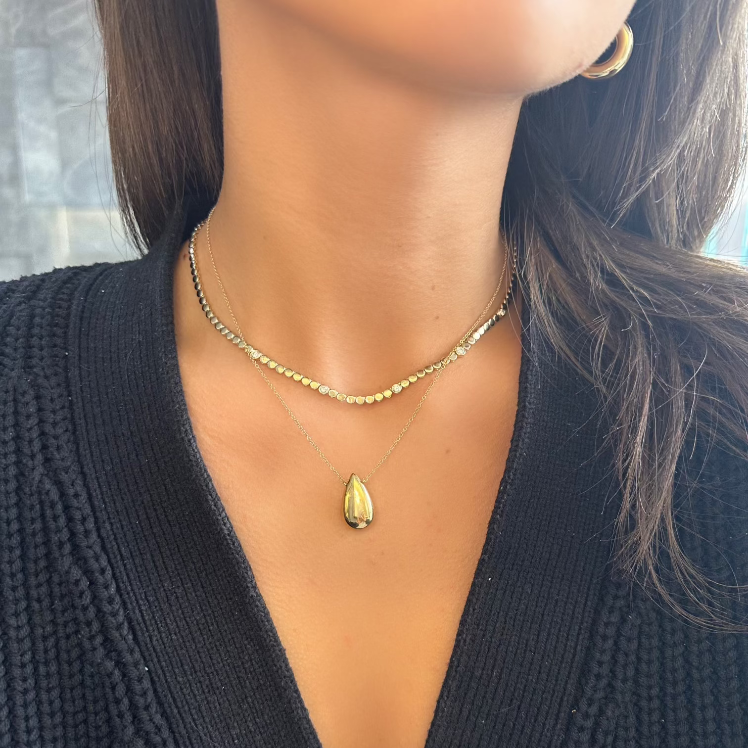 BEZEL SET DIAMOND GOLD LINK NECKLACE