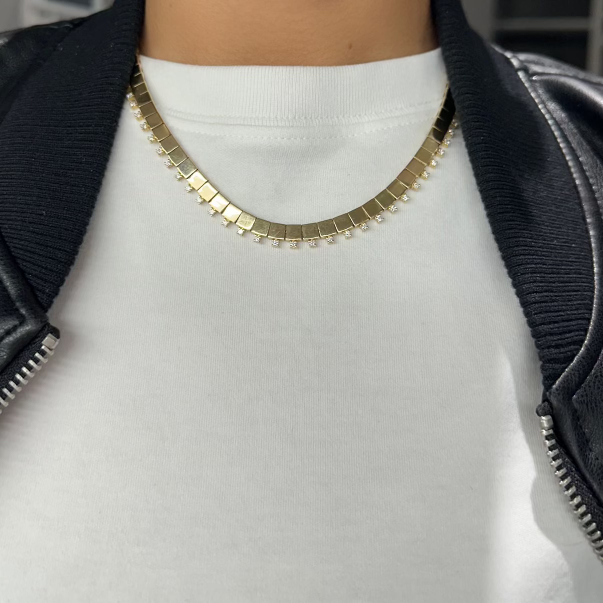 SQUARE LINK & DIAMOND NECKLACE