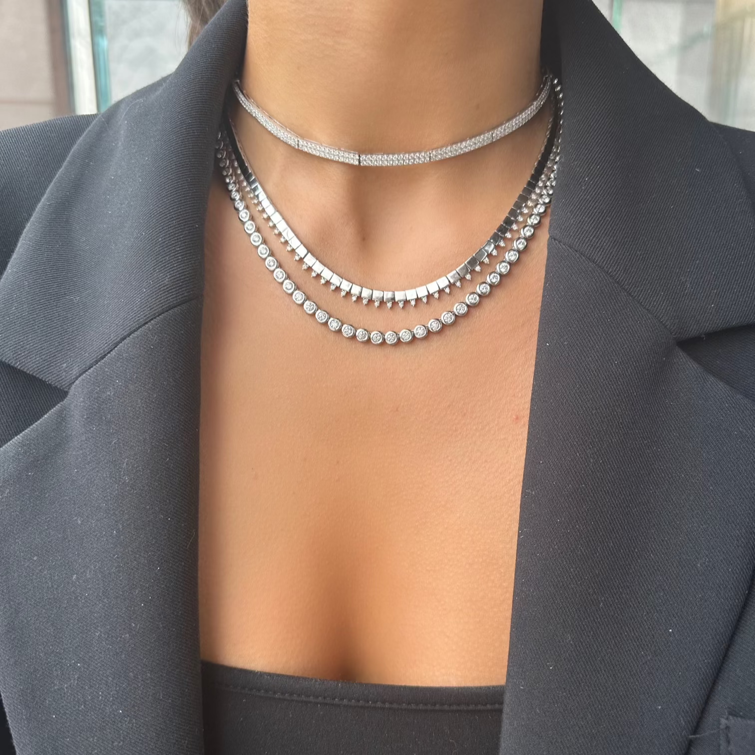 SQUARE LINK & DIAMOND NECKLACE