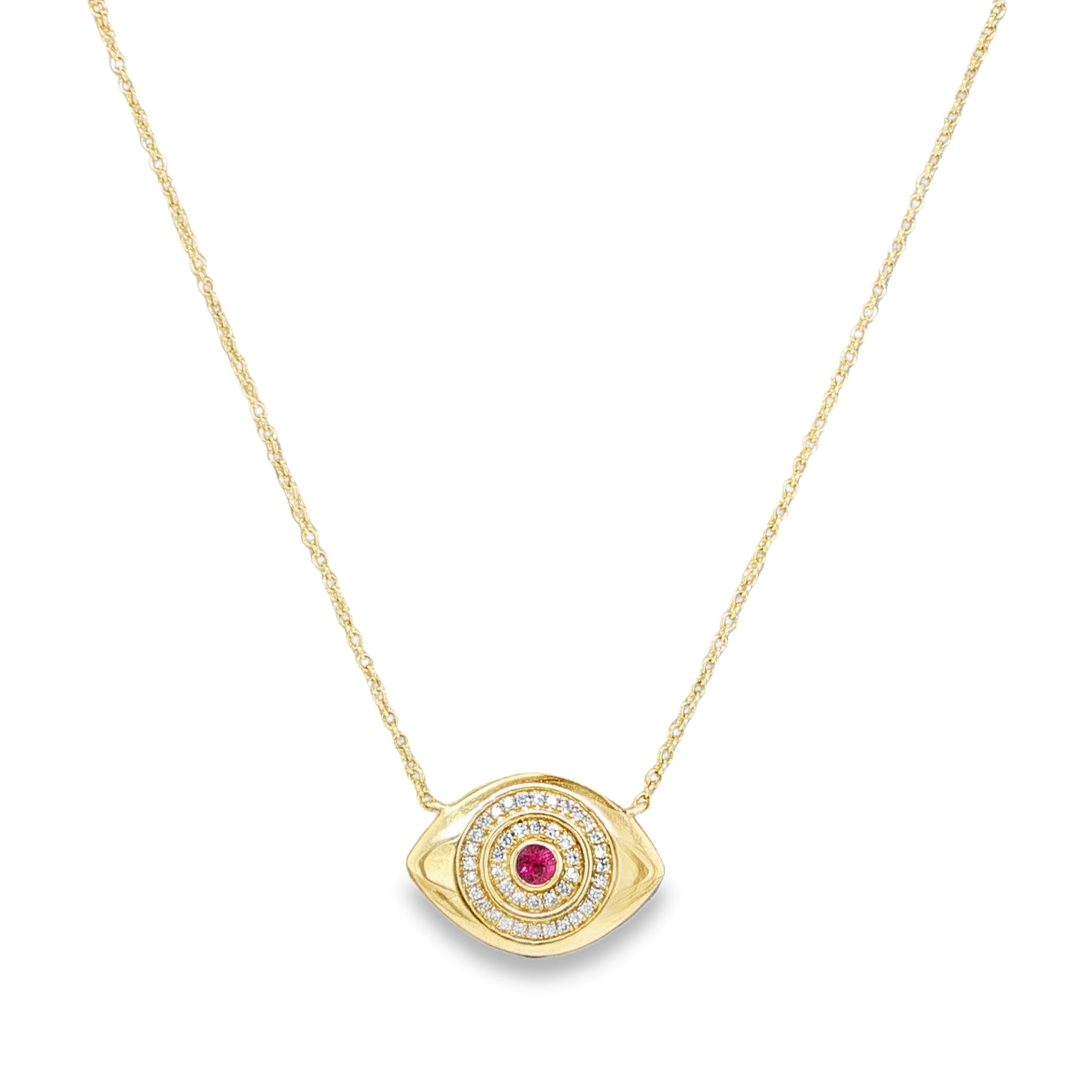 DIAMOND & RUBY EVIL EYE NECKLACE