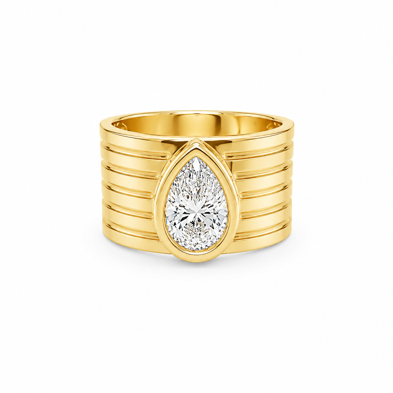 LAB PEAR DIAMOND RIBBED CIGAR BAND PINKY RING