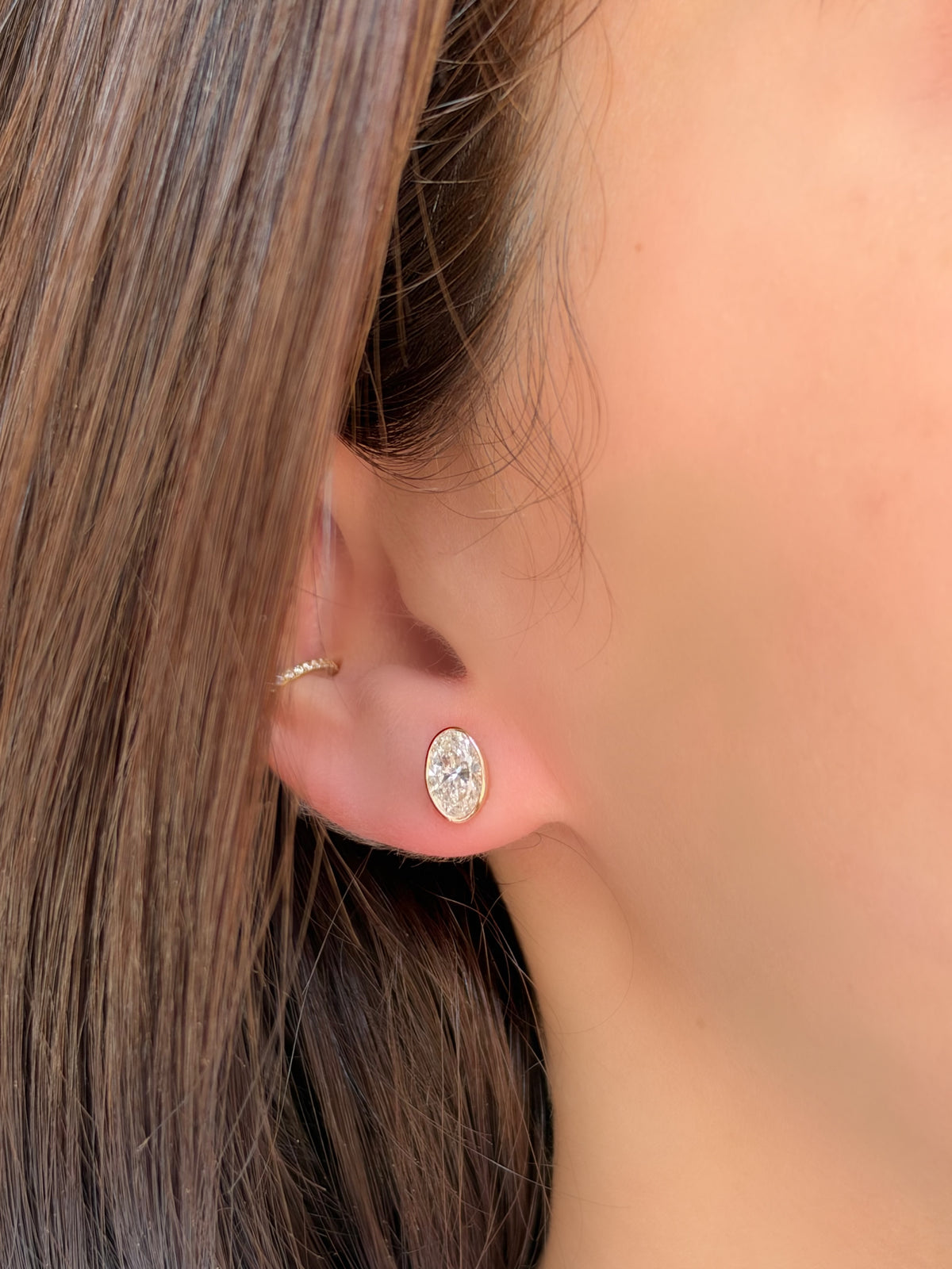 BEZEL SET LAB DIAMOND OVAL STUDS