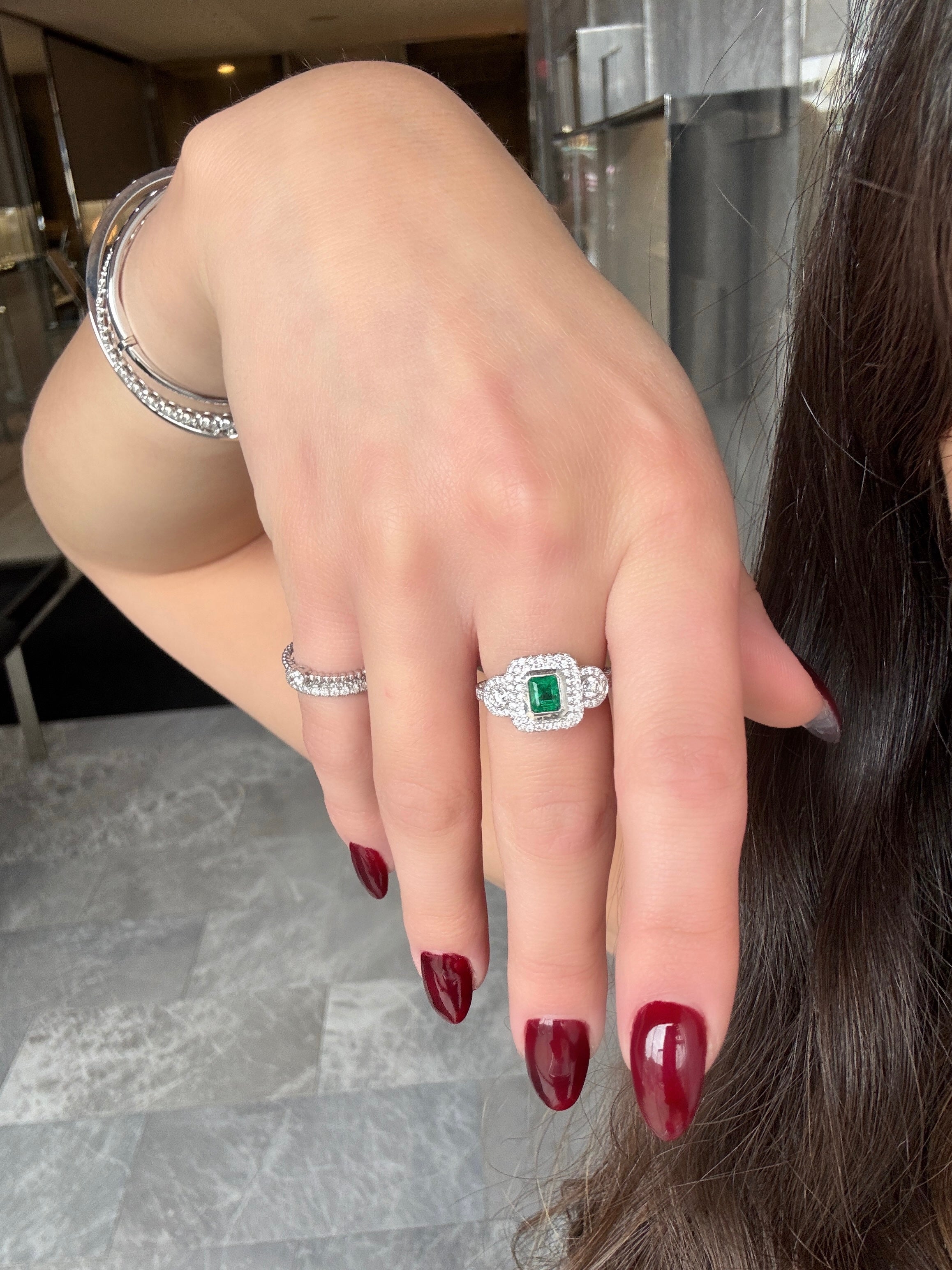 EMERALD & ALL-OVER DIAMOND RING