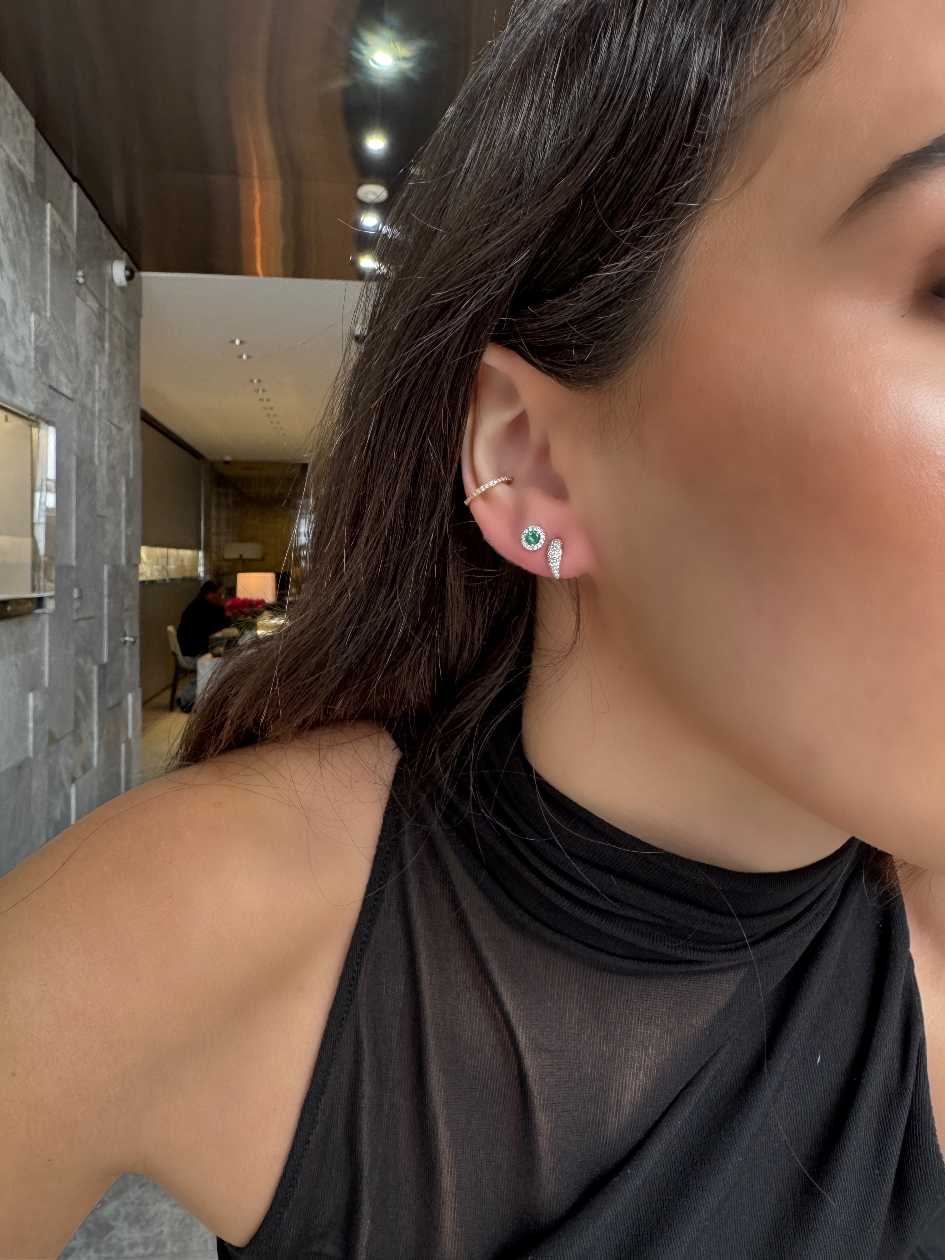 EMERALD & DIAMOND HALO STUDS