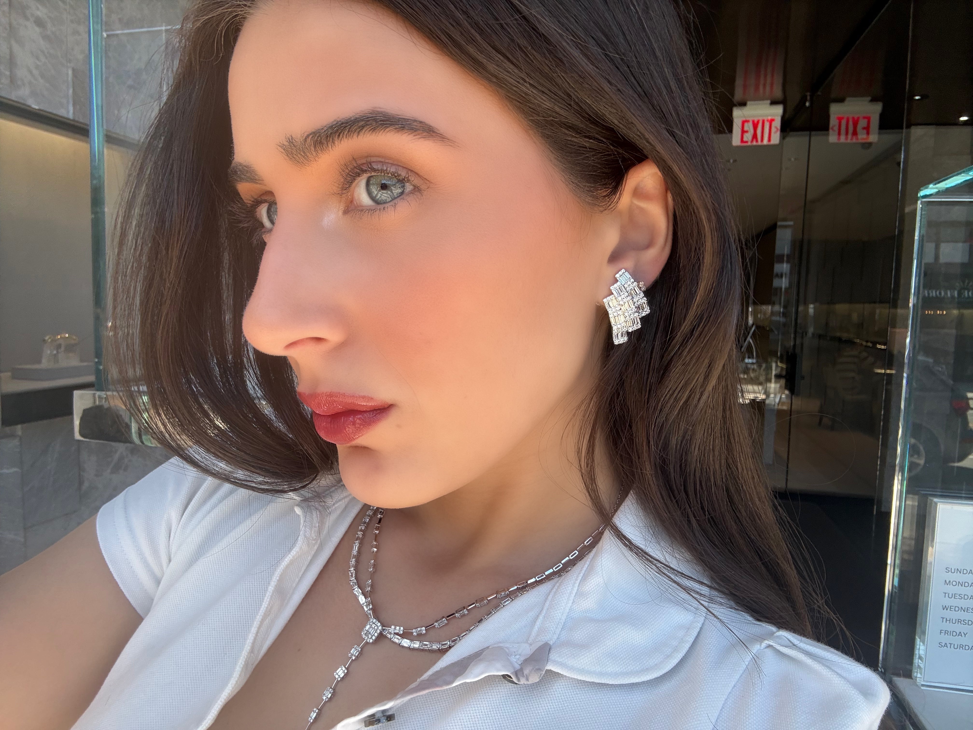 TRIPLE ROW DIAMOND BAGUETTE STUD EARRINGS