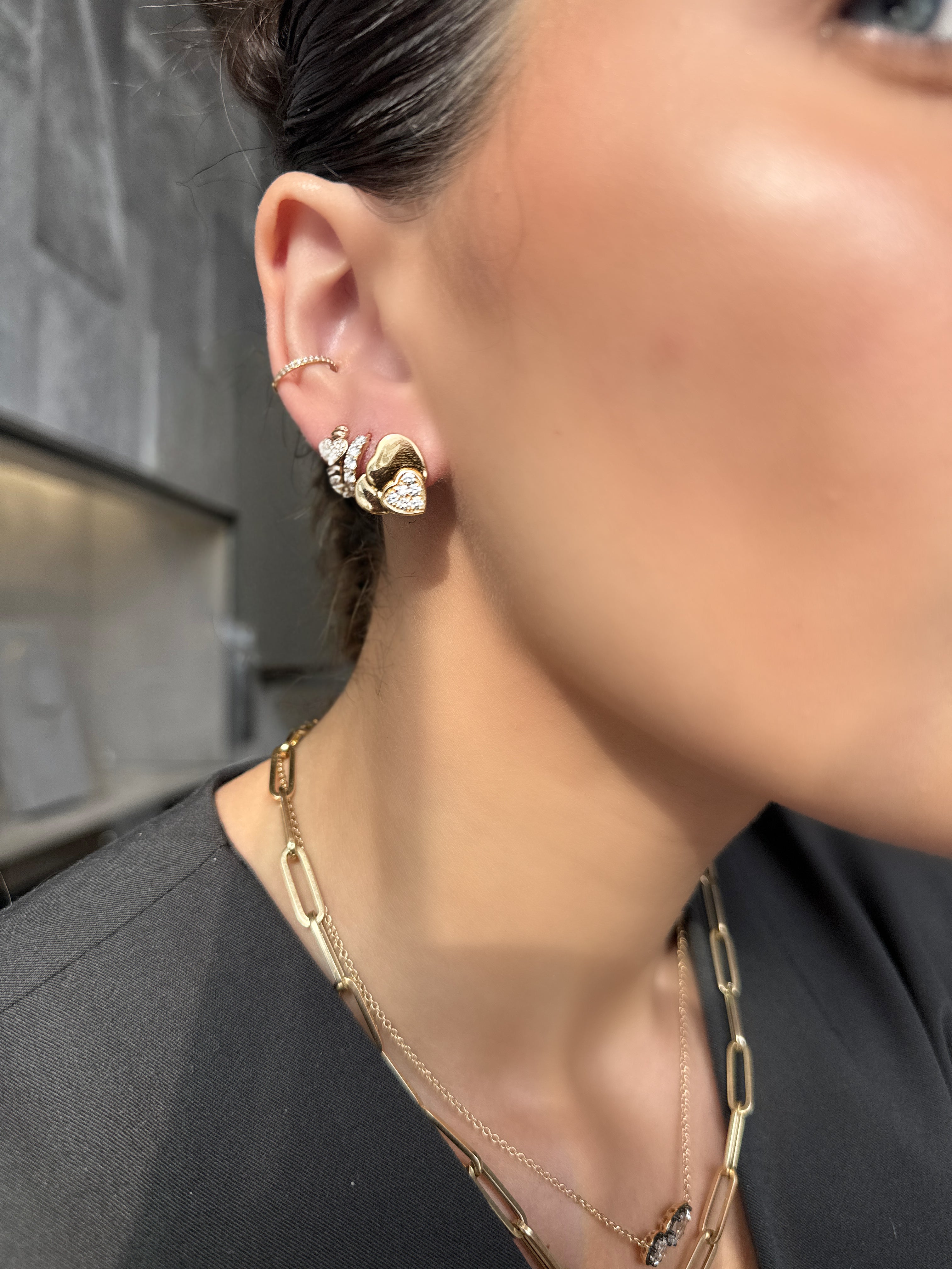 DOUBLE HEART & DIAMOND EARRINGS