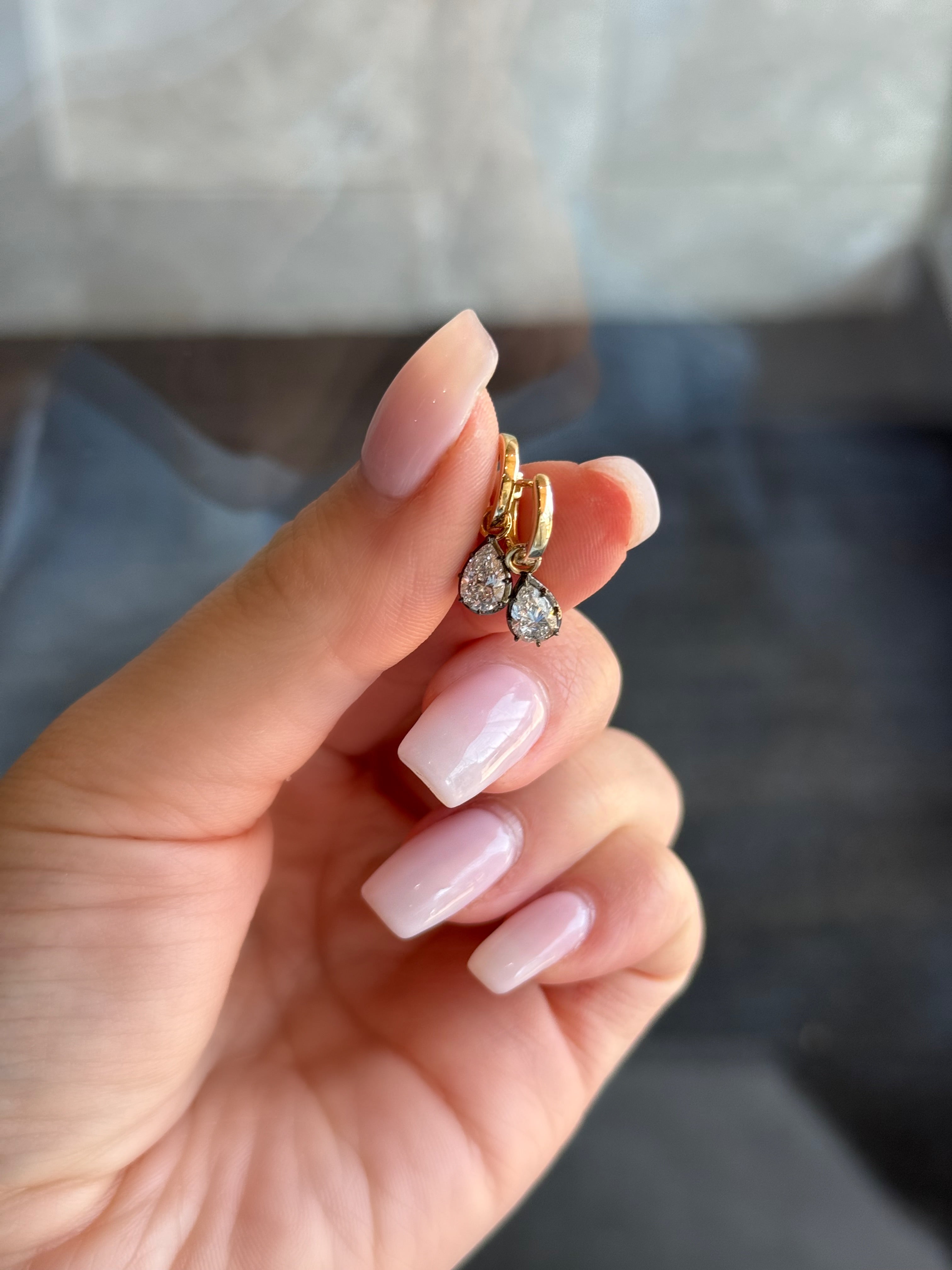 LAB PEAR SHAPED DIAMOND DANGLE EARRINGS