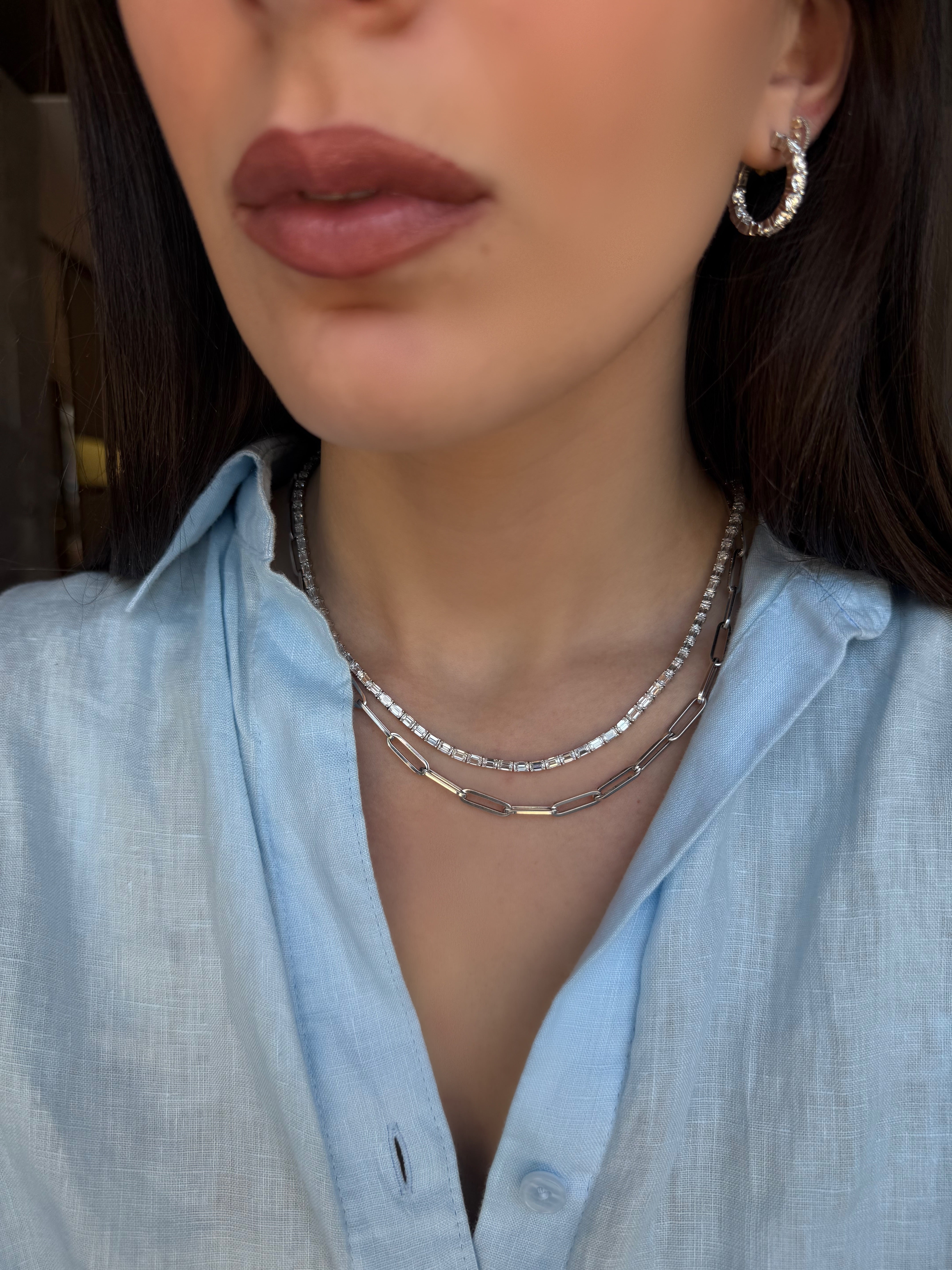 LAB BAGUETTE CUT DIAMOND TENNIS NECKLACE