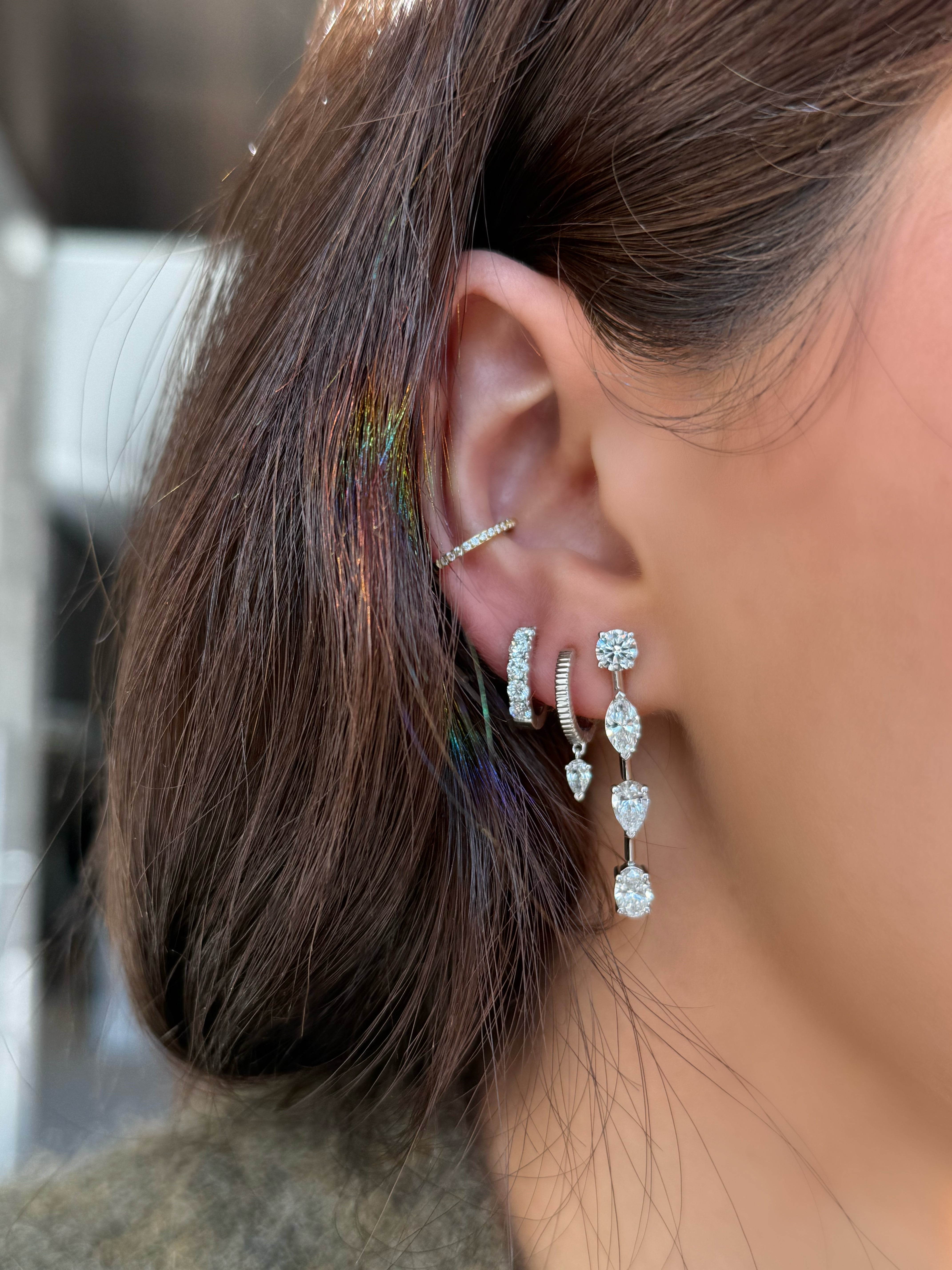 MIXED CUT LAB DIAMOND DROP EARRINGS