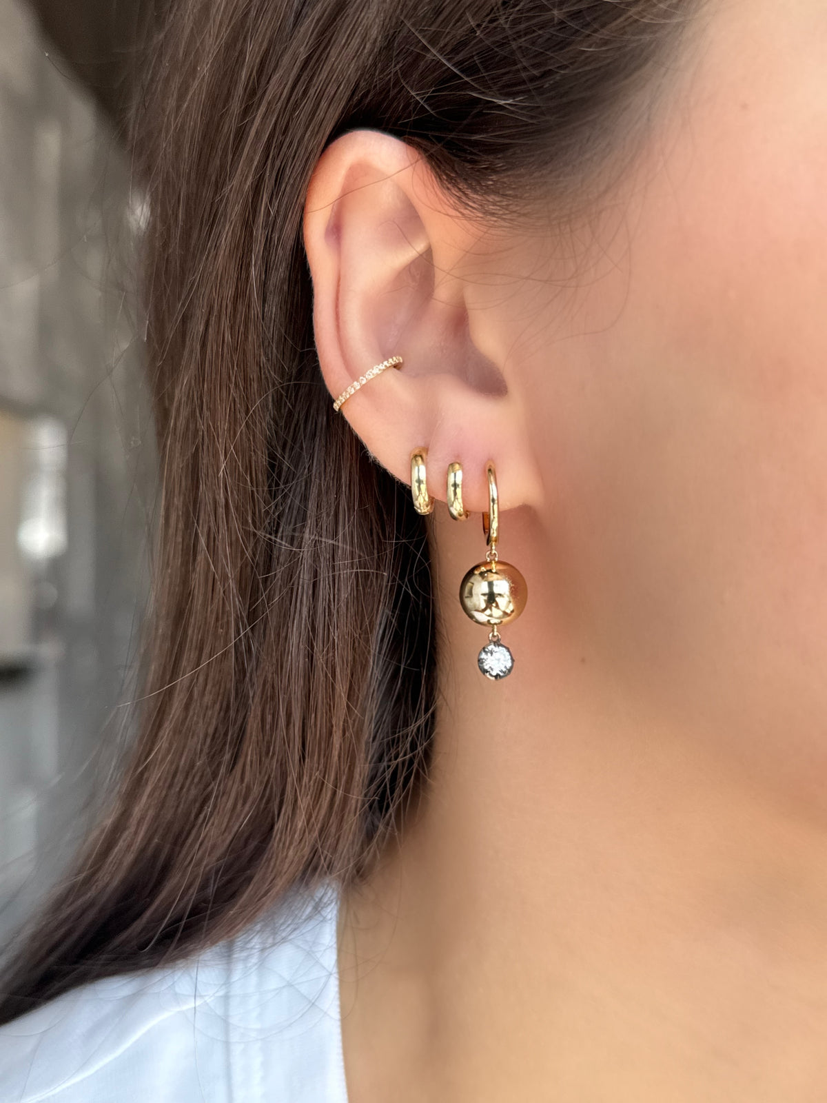 LAB DIAMOND & BALL DANGLE EARRINGS