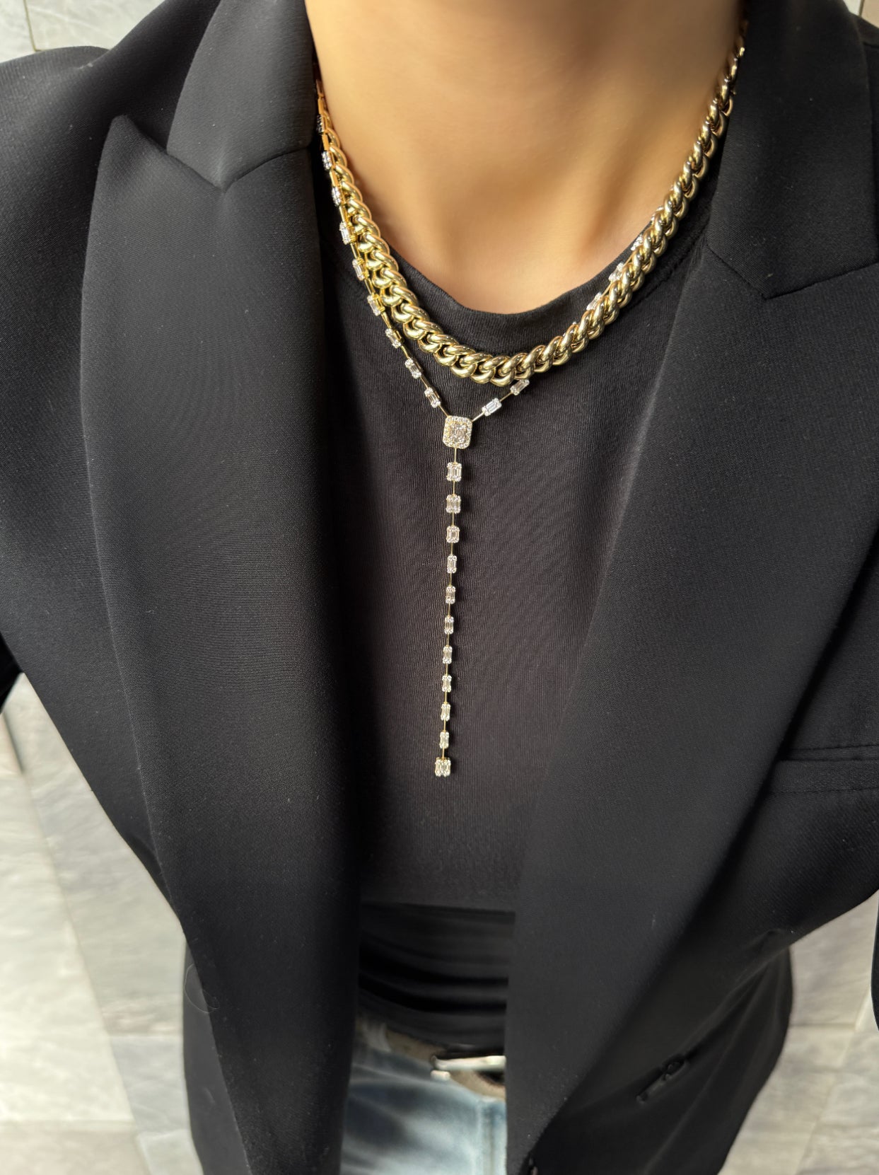 Baguette Diamond Lariat Necklace