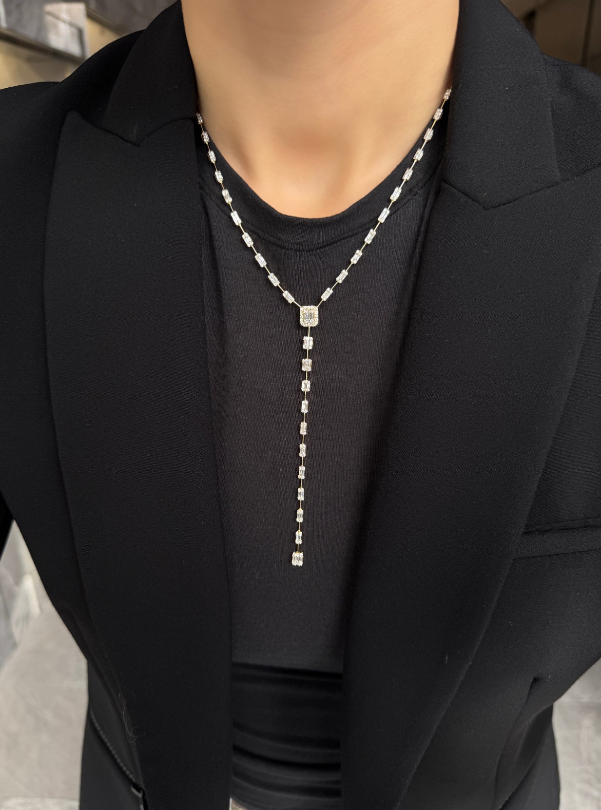 Baguette Diamond Lariat Necklace