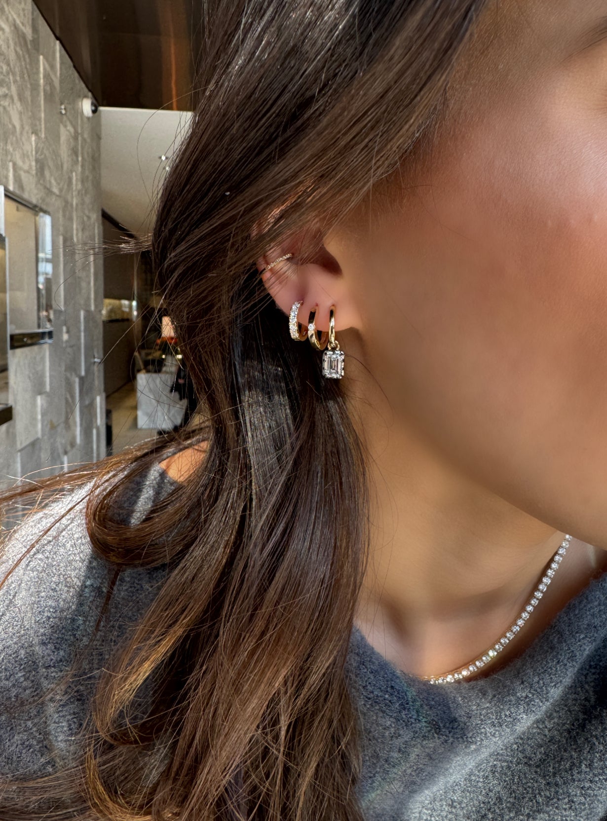 LAB EMERALD CUT DROP EARRINGS