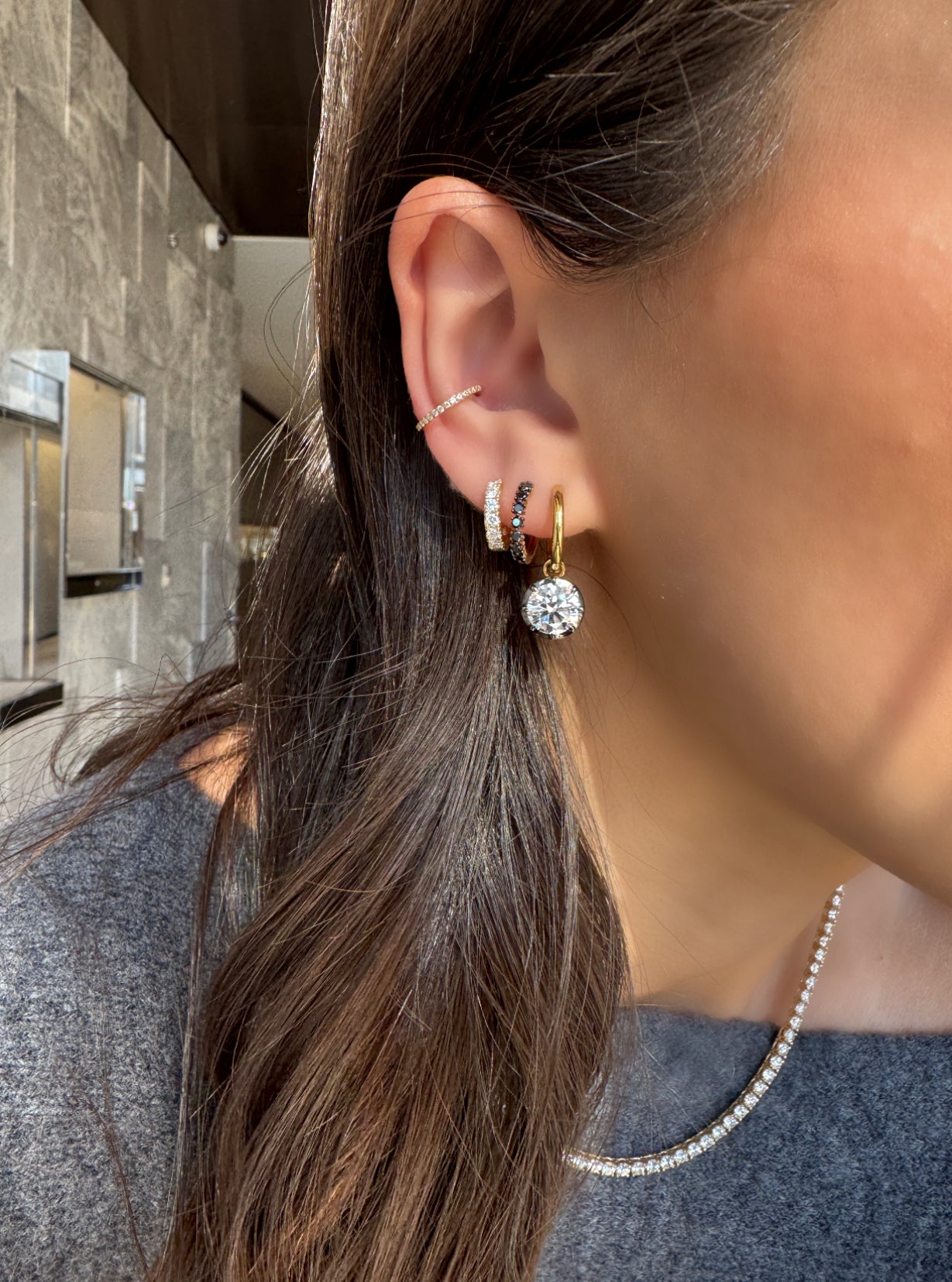 LAB ROUND BRILLIANT DROP EARRINGS