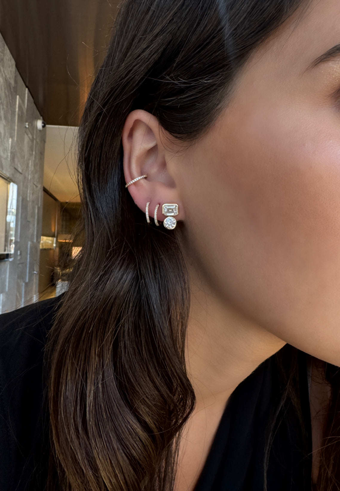 Lab Emerald and Brilliant Cut Diamond Studs