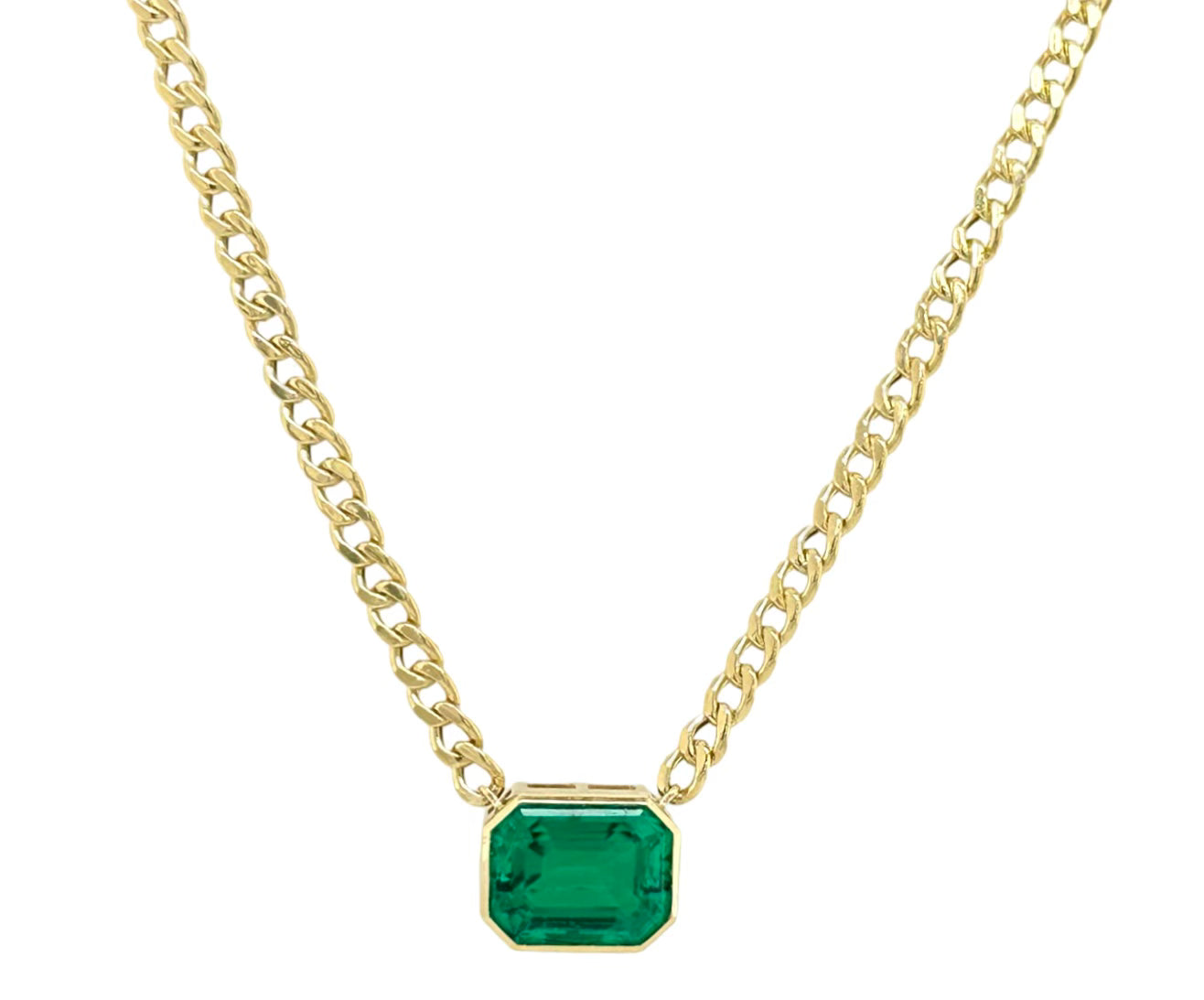 BEZEL SET LAB GROWN EMERALD NECKLACE