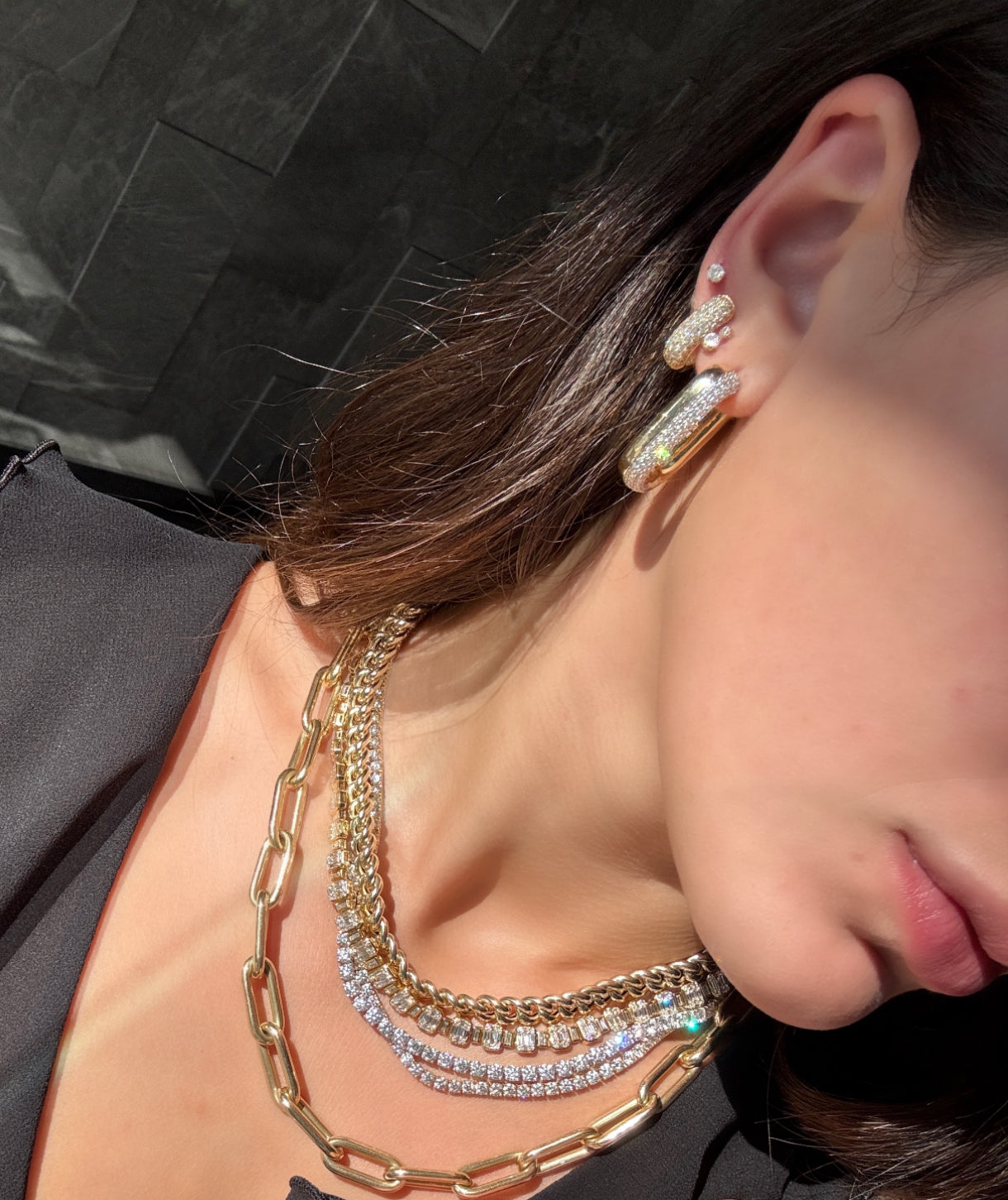 DIAMOND & GOLD RECTANGULAR HOOPS