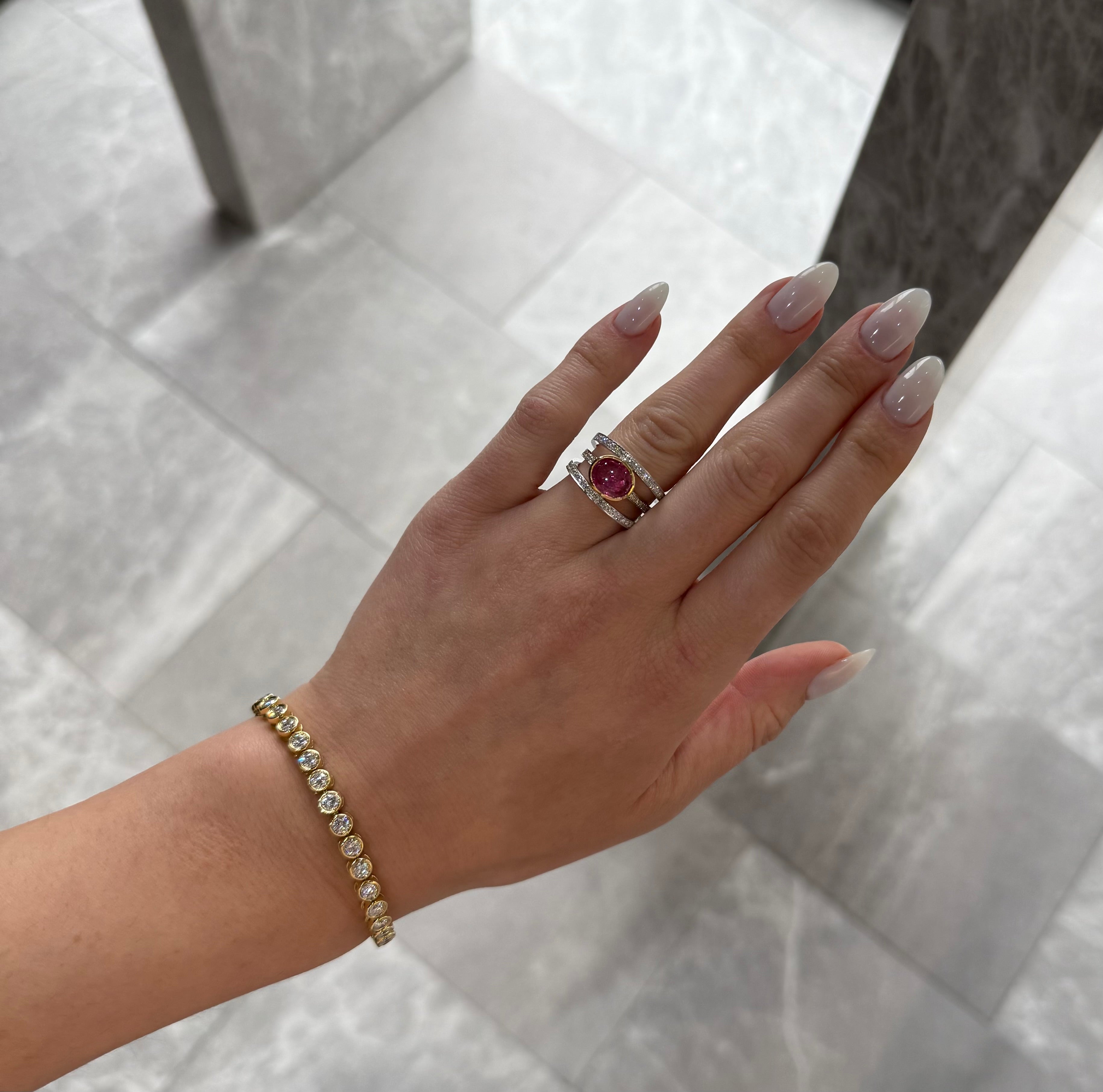 PINK CABOCHON & DIAMOND RING