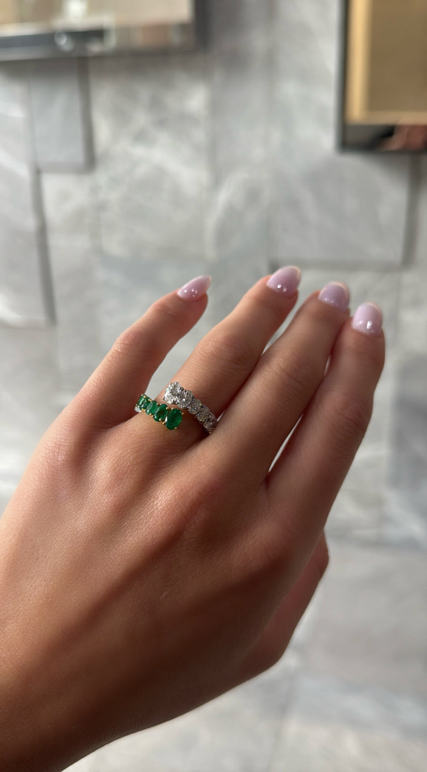 Emerald and Diamond Crossover ring