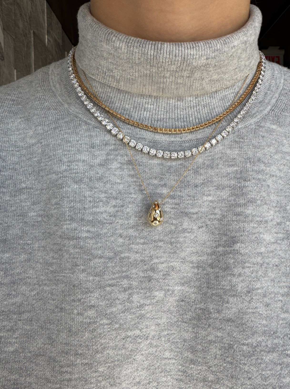 Diamond & Gold Drop Pendant Necklace