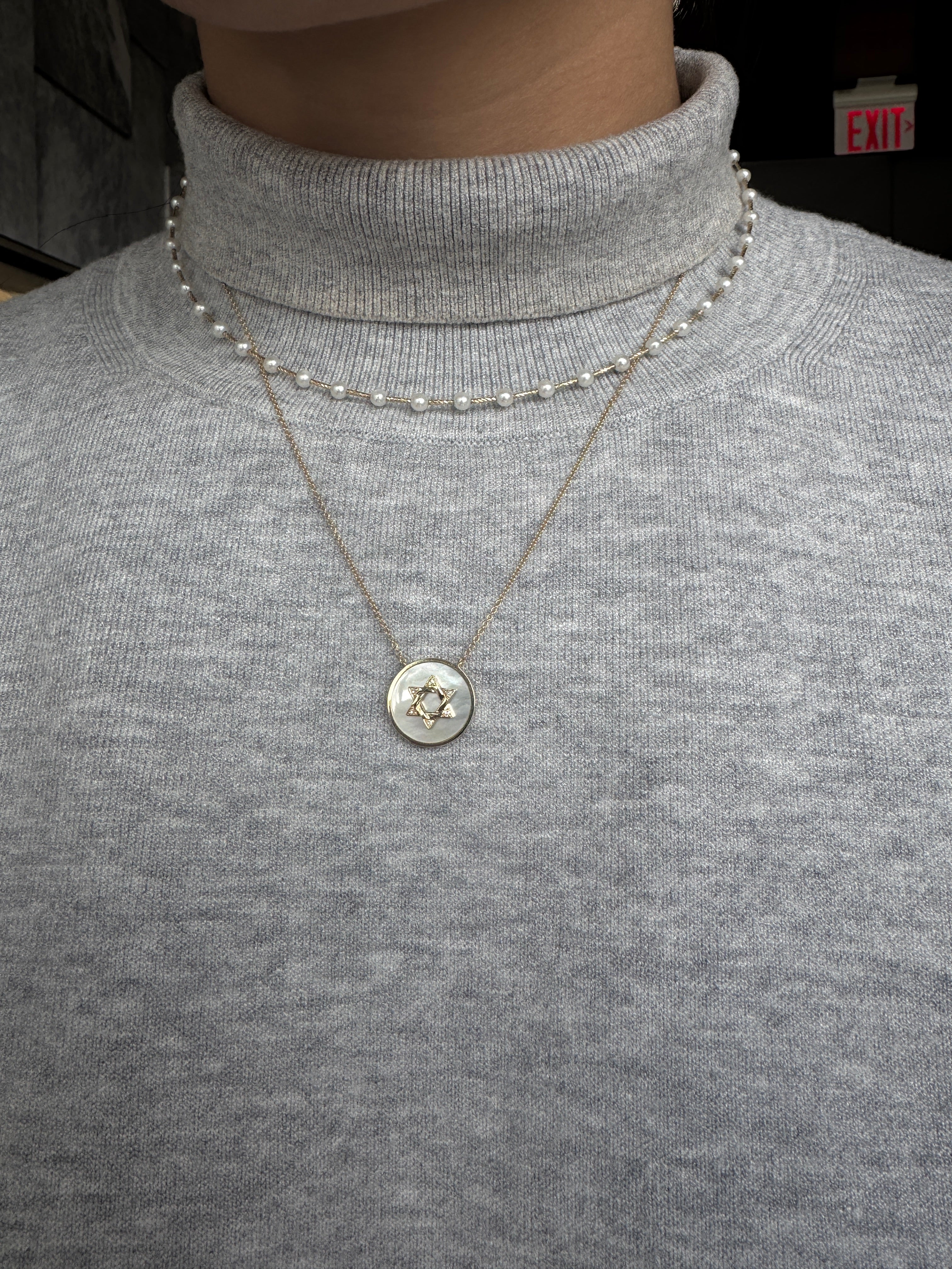 Mother Of Pearl and Diamond Star of David Necklace