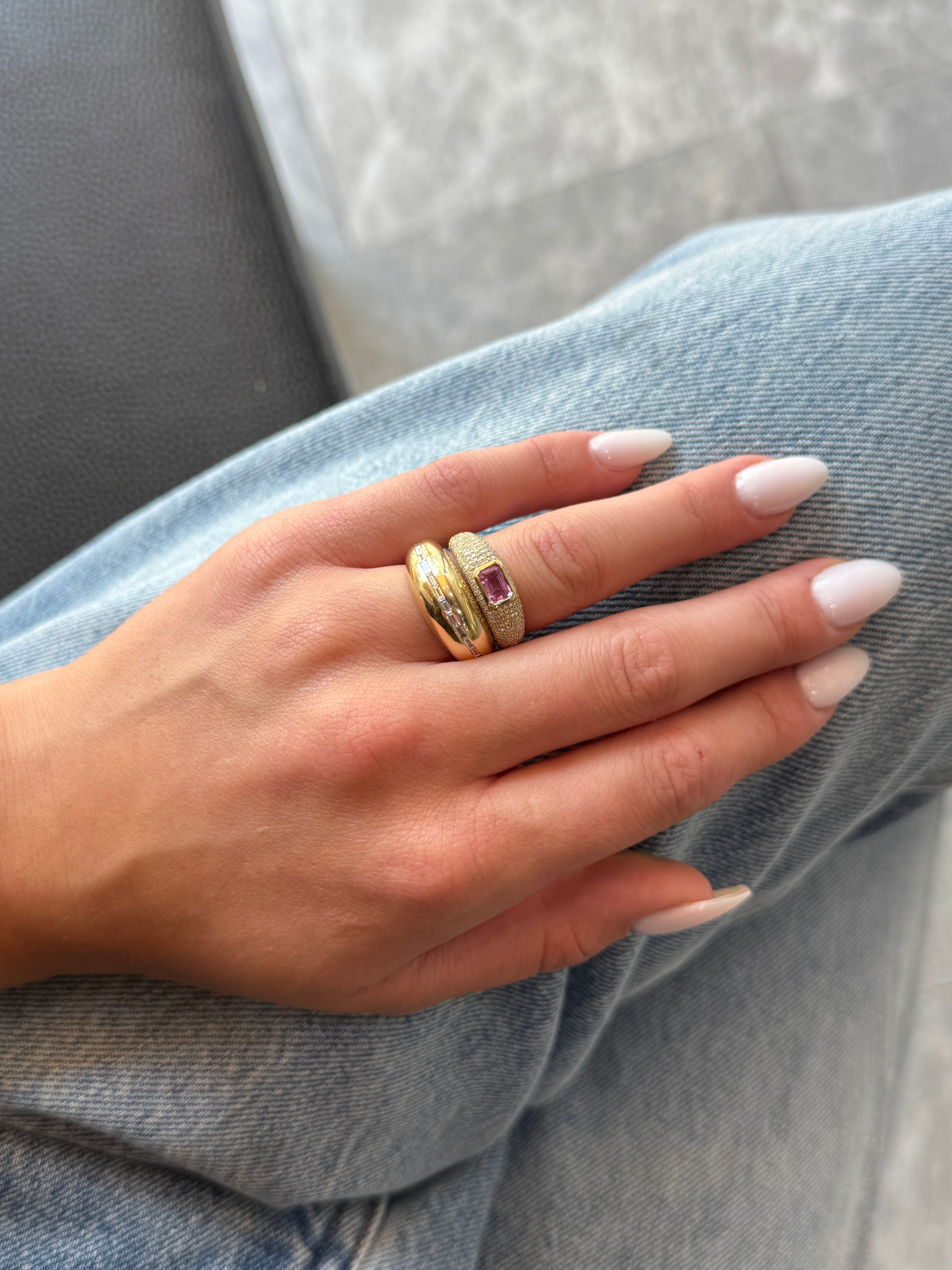 PAVÉ DIAMOND & PINK SAPPHIRE DOMED RING