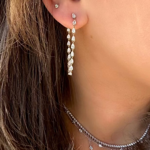 PEAR SHAPED DIAMOND DROP CHAIN EARRINGS