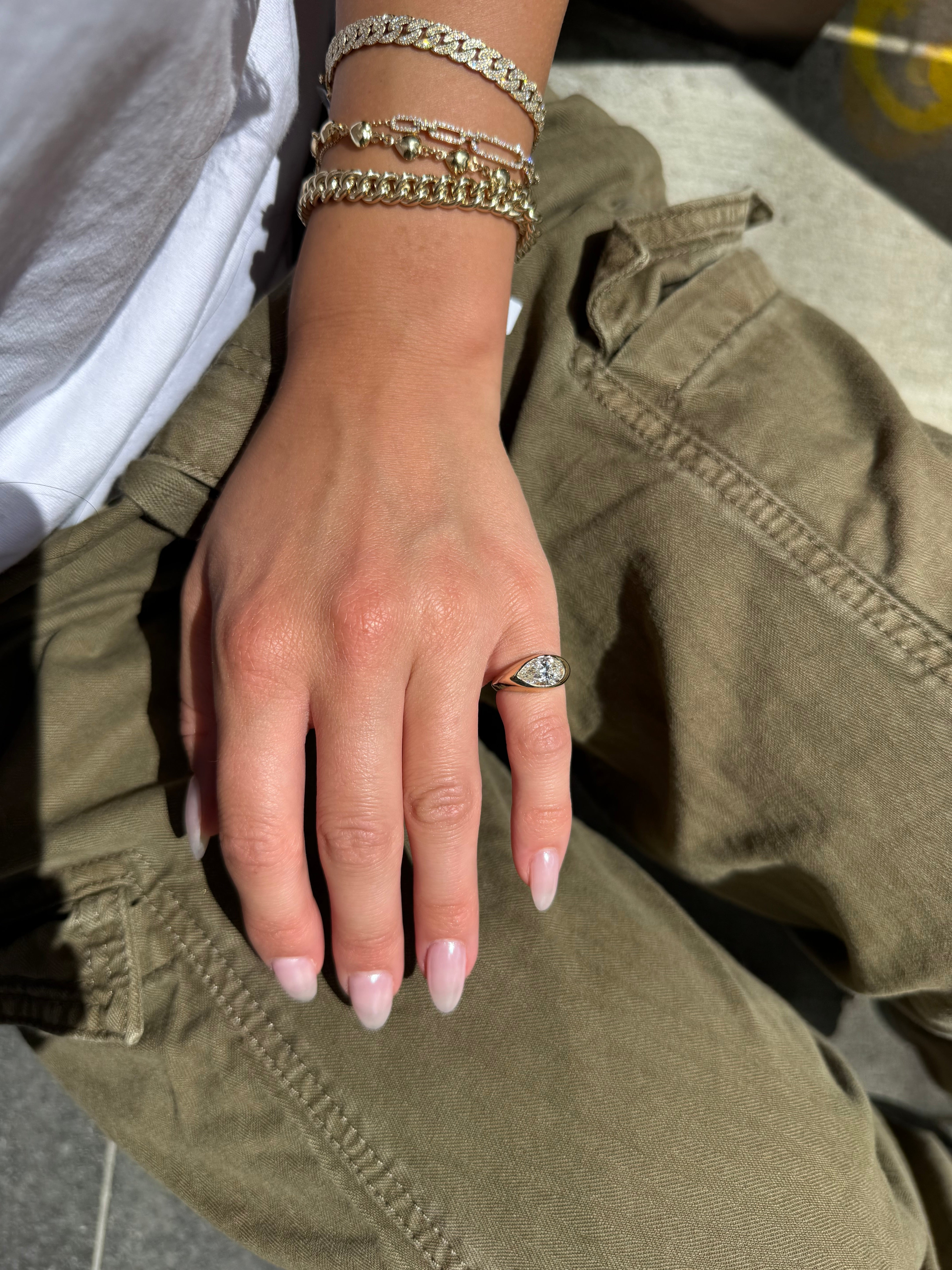 LAB PEAR SHAPED BEZEL DIAMOND PINKY RING