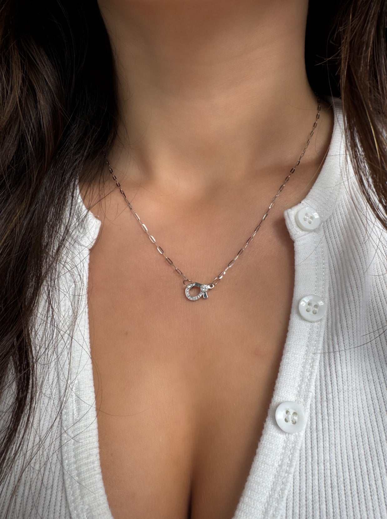 DIAMOND LOCK ON A PAPERCLIP LINK CHAIN