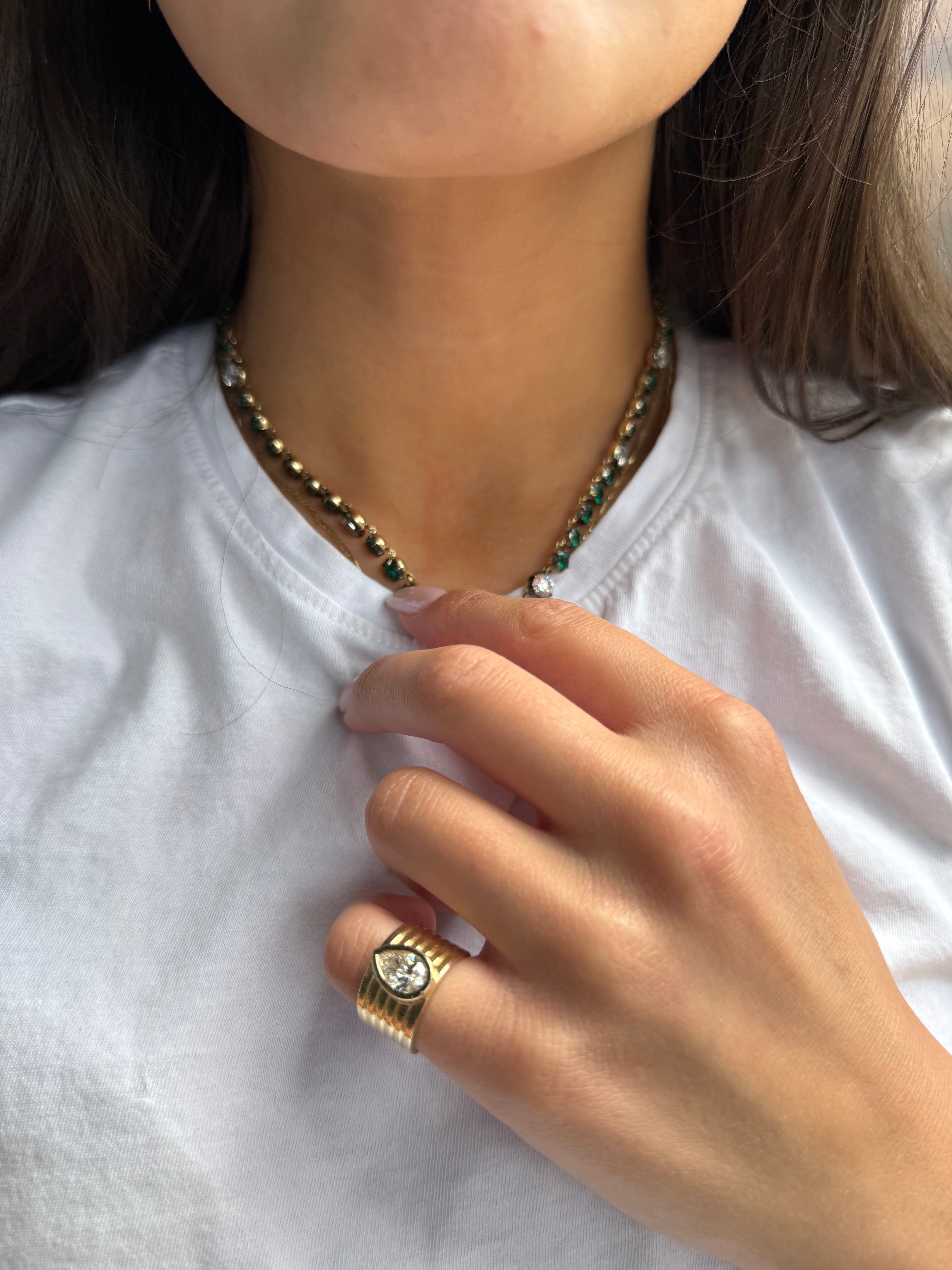 LAB PEAR DIAMOND RIBBED CIGAR BAND PINKY RING