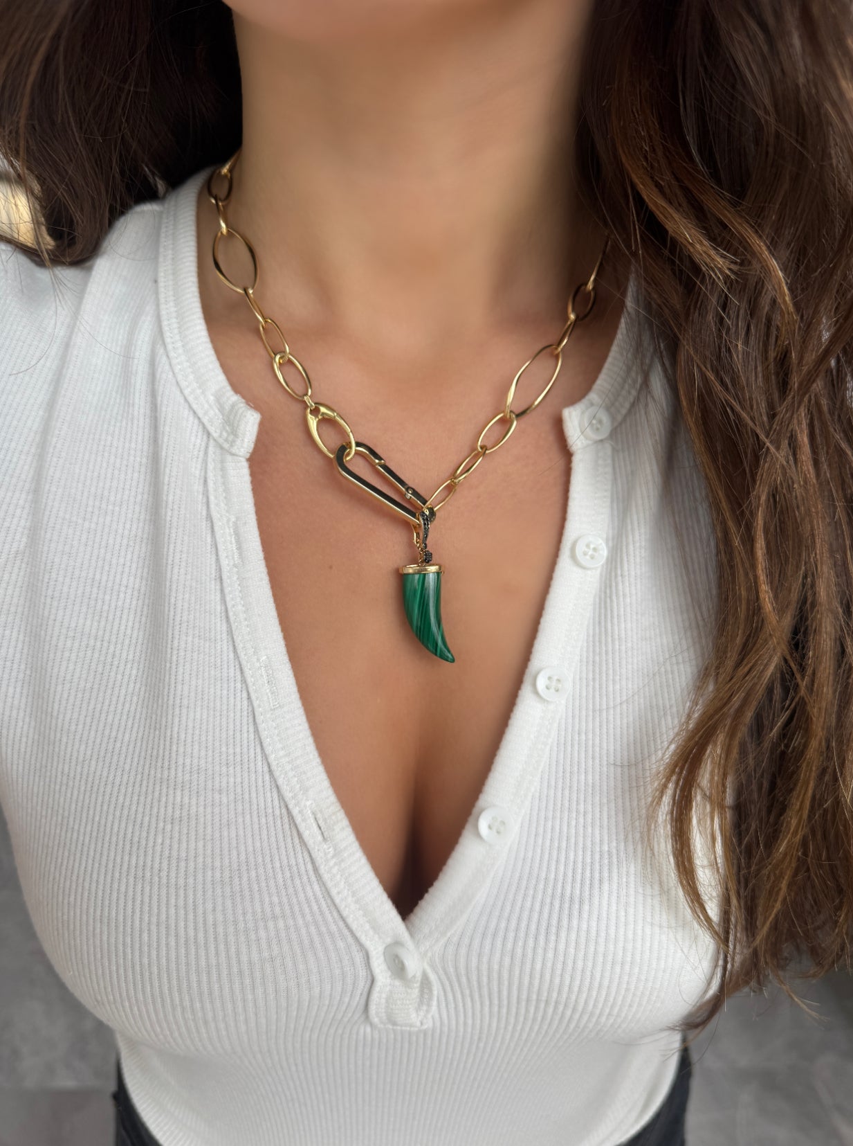 MALACHITE & BLACK DIAMOND TUSK CHARM