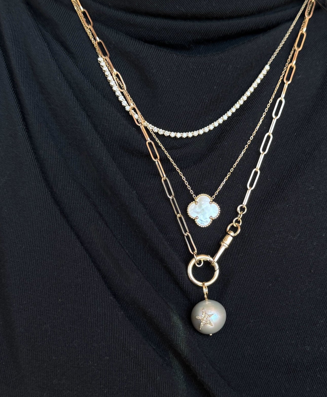 DIAMOND STAR PEARL CHARM