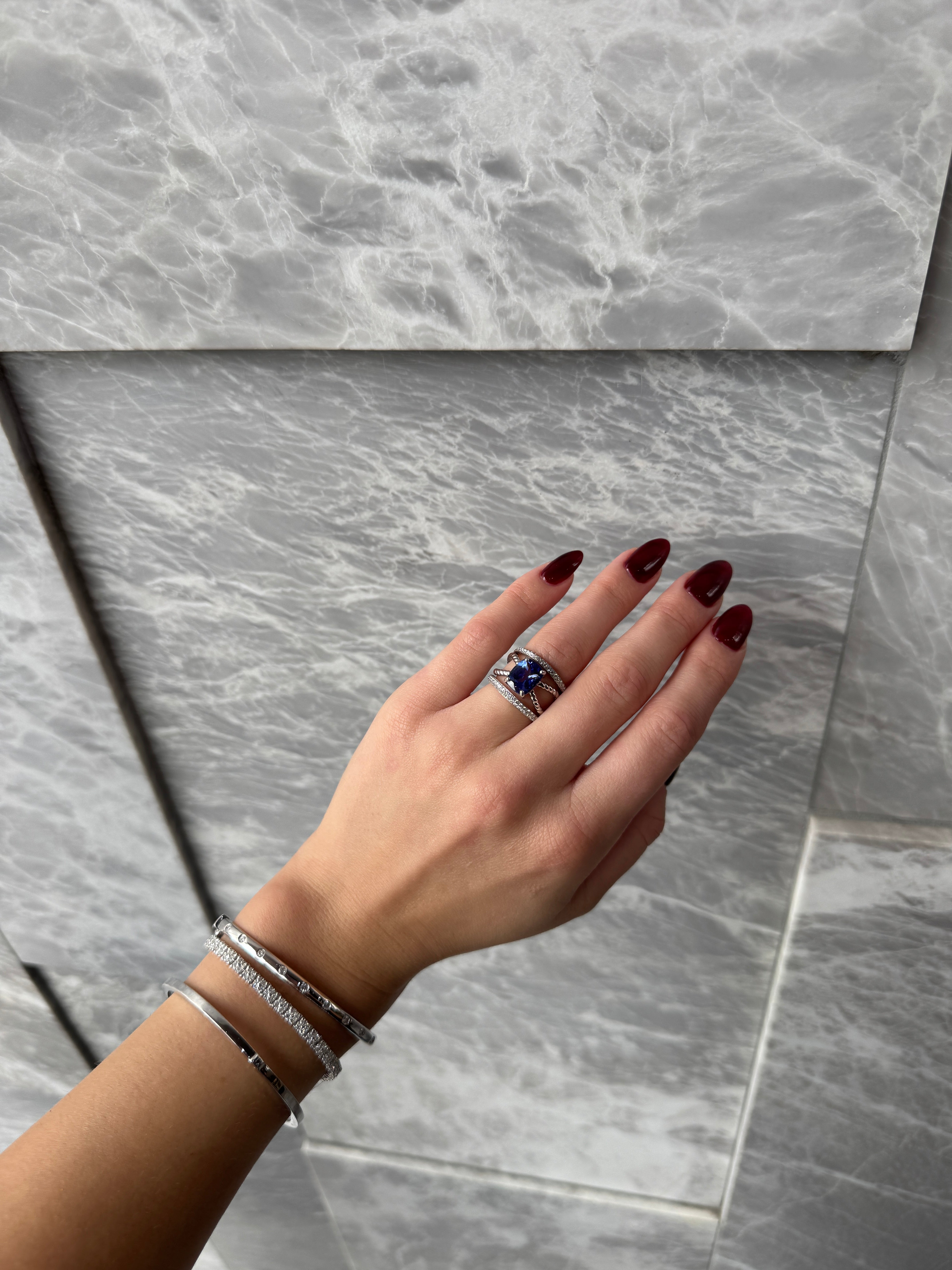 TANZANITE & DIAMOND CABLE BAND RING