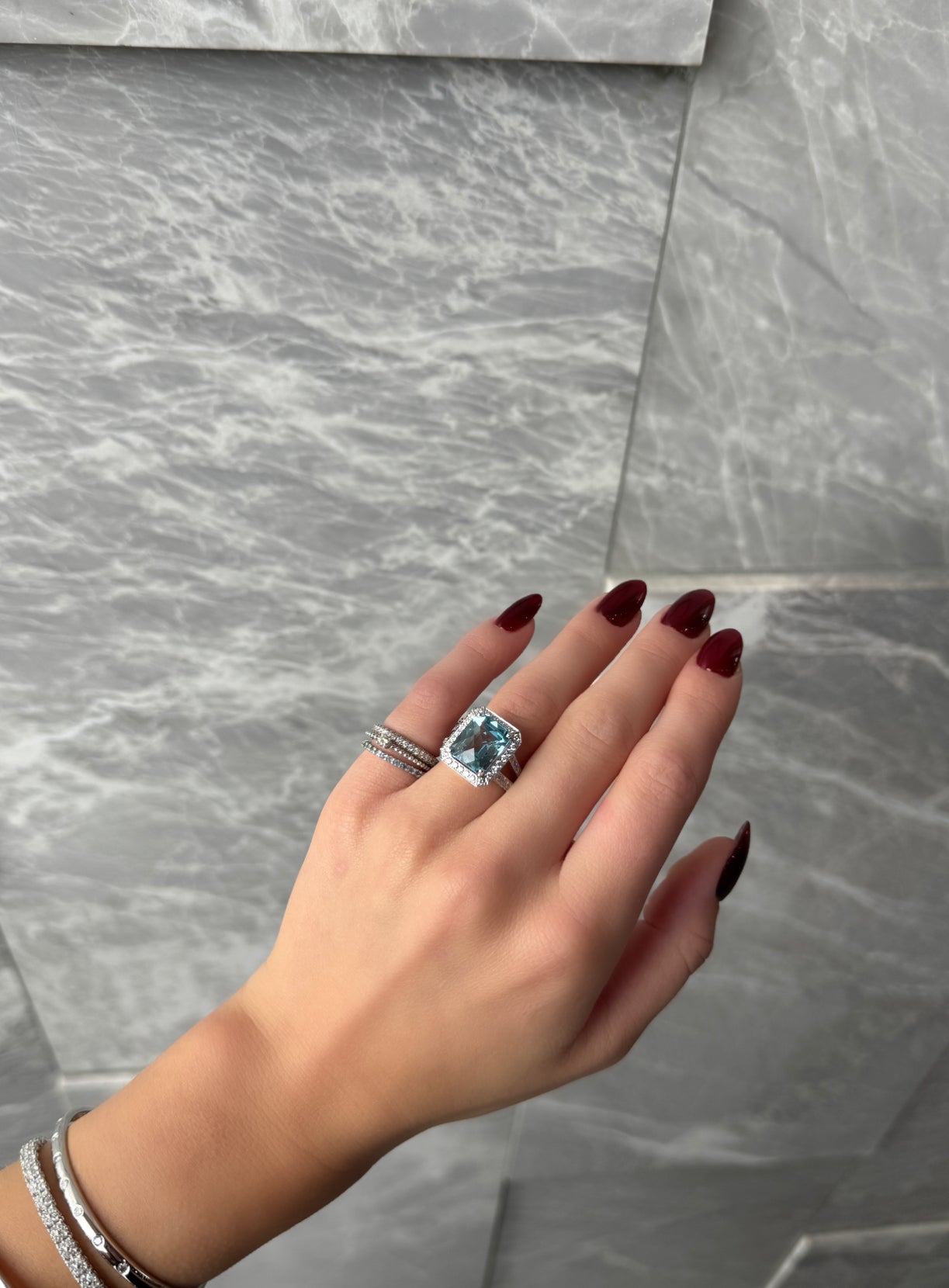 BLUE TOPAZ & DIAMOND COCKTAIL RING