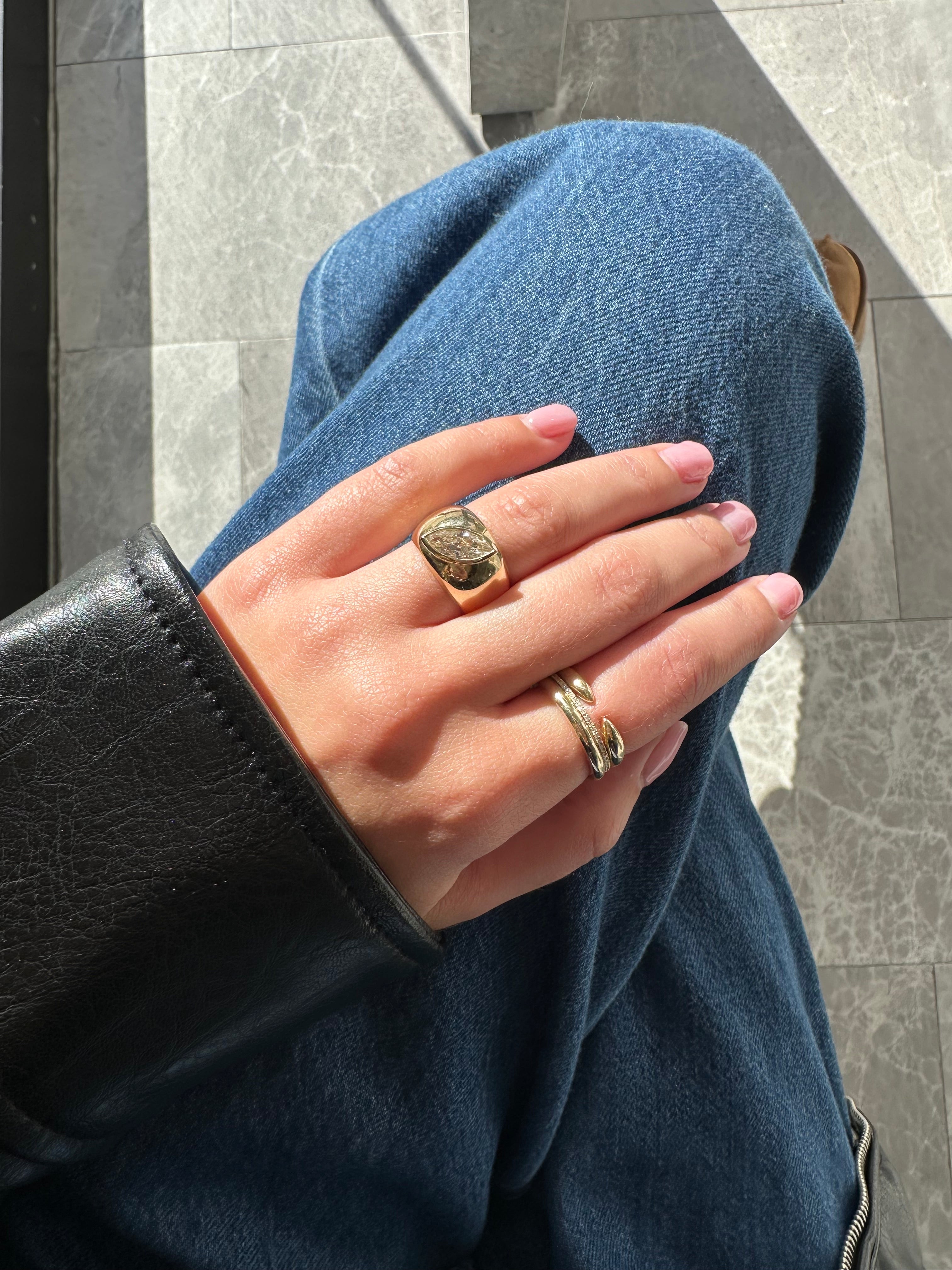 MARQUISE CUT DIAMOND DOMED RING