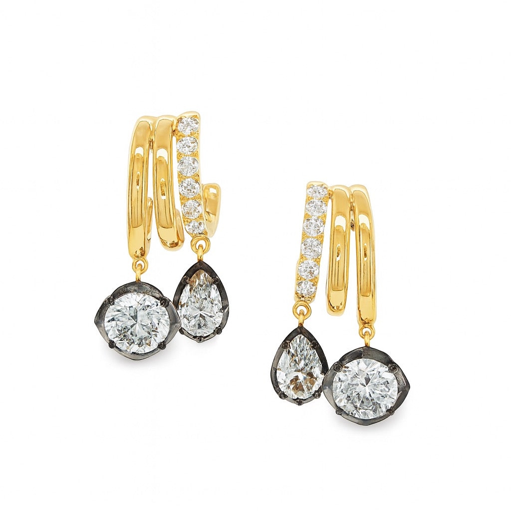 LAB DIAMOND DANGLE HALF HOOP EARRINGS