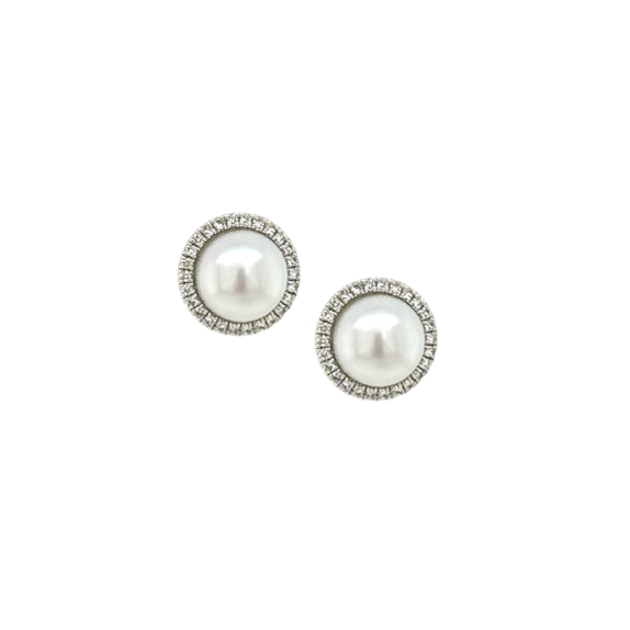 CULTURED PEARL DIAMOND HALO STUD EARRINGS