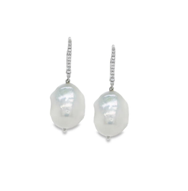 FRESHWATER BAROQUE PEARL & DIAMOND EARRINGS