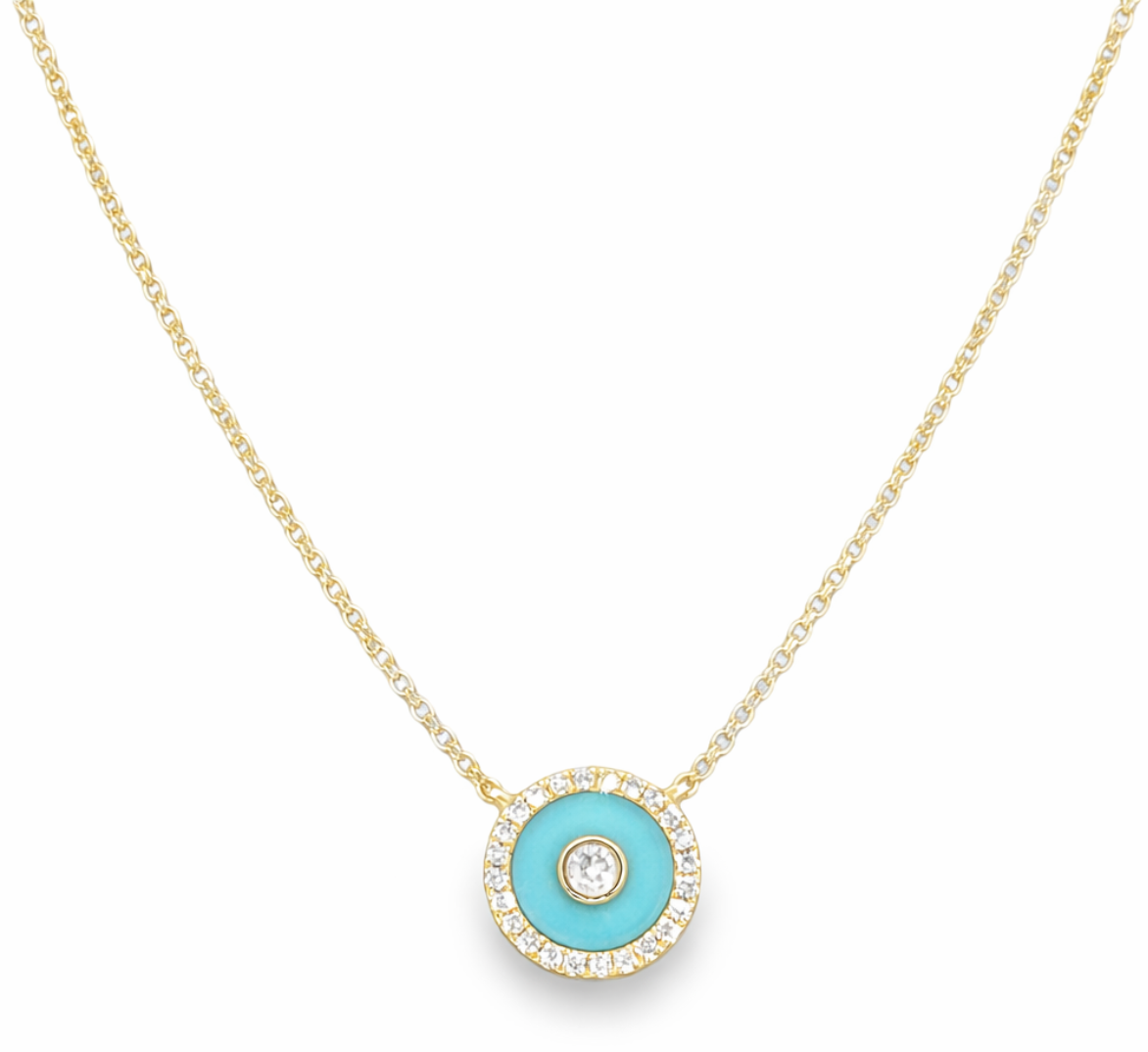 TURQUOISE & DIAMOND DISC NECKLACE