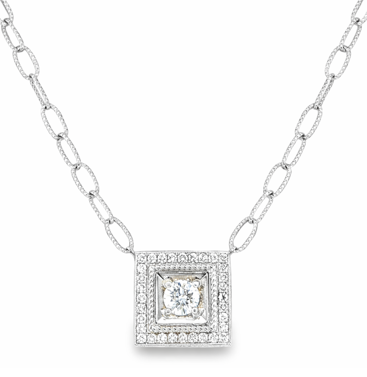 DIAMOND SQUARE HALO PAPERCLIP NECKLACE
