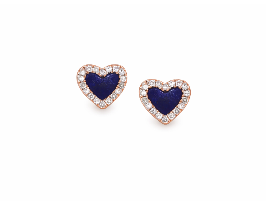 DIAMOND & LAPIS HEART STUDS