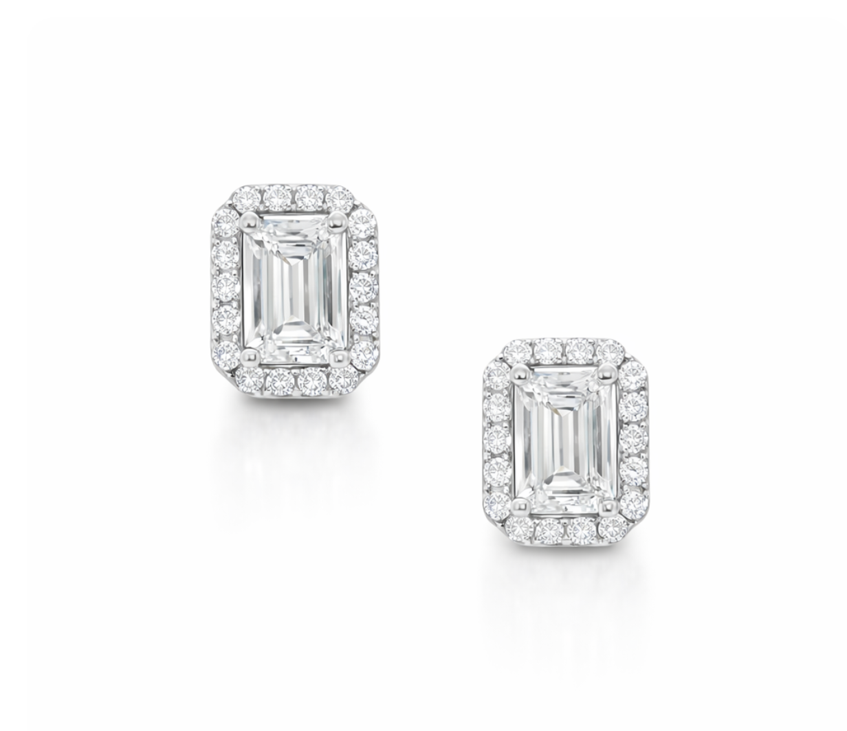LAB EMERALD CUT DIAMOND & HALO STUDS