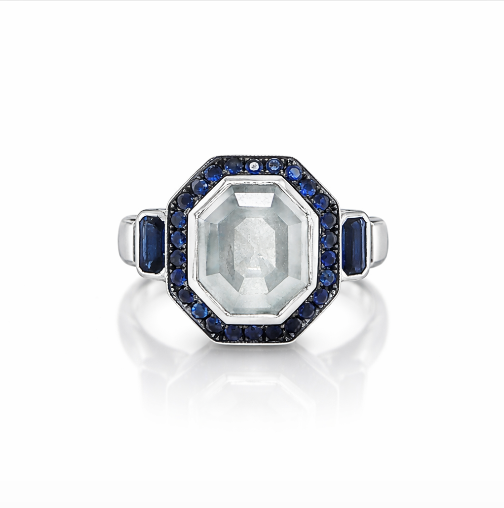 GREY DIAMOND & BLUE SAPPHIRE RING
