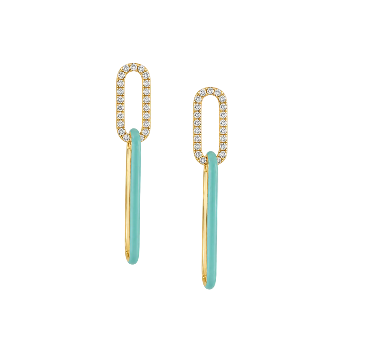 DIAMOND OVAL LINK & TURQUOISE DROP EARRINGS