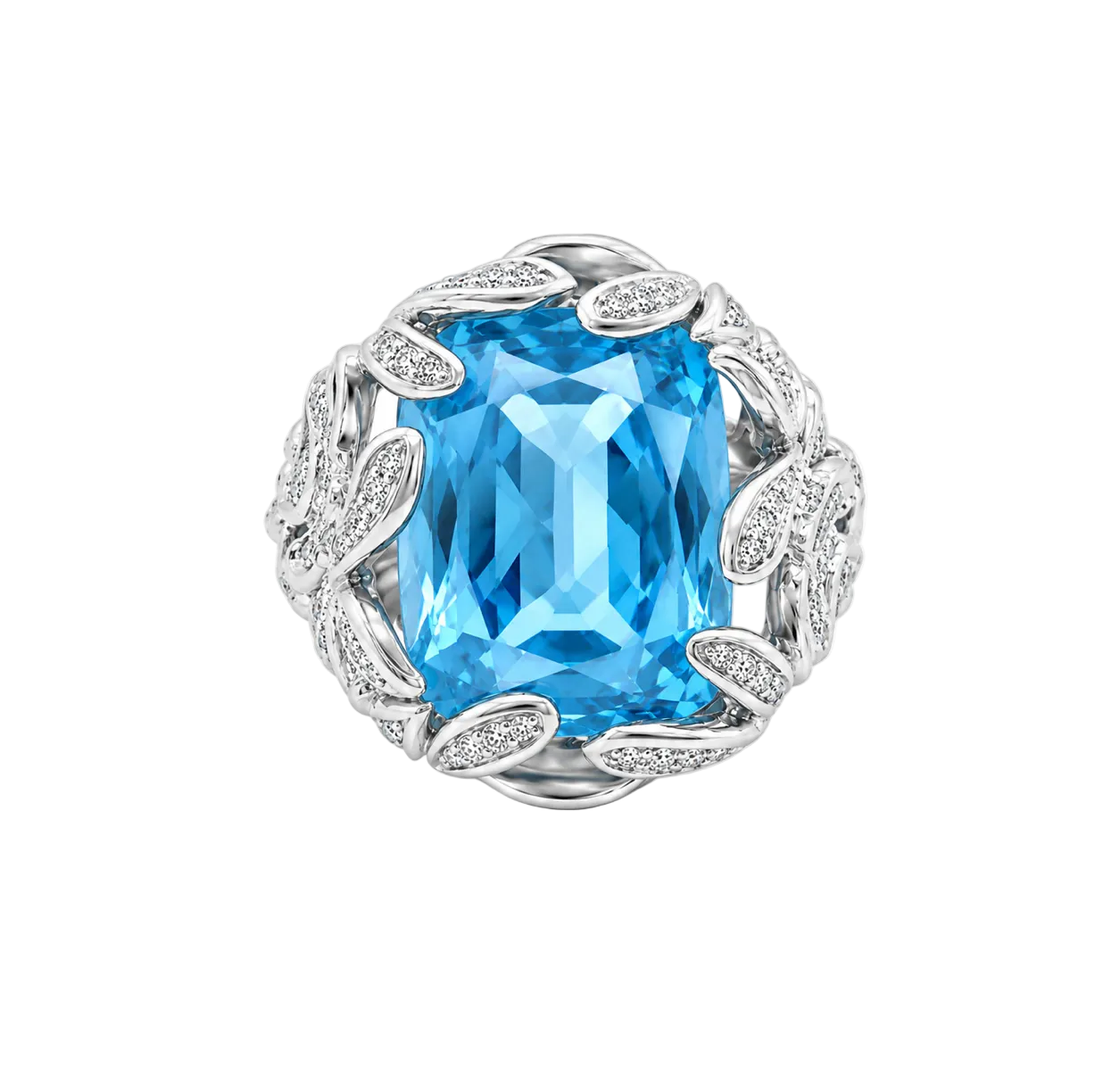 BLUE TOPAZ & DIAMOND COCKTAIL RING